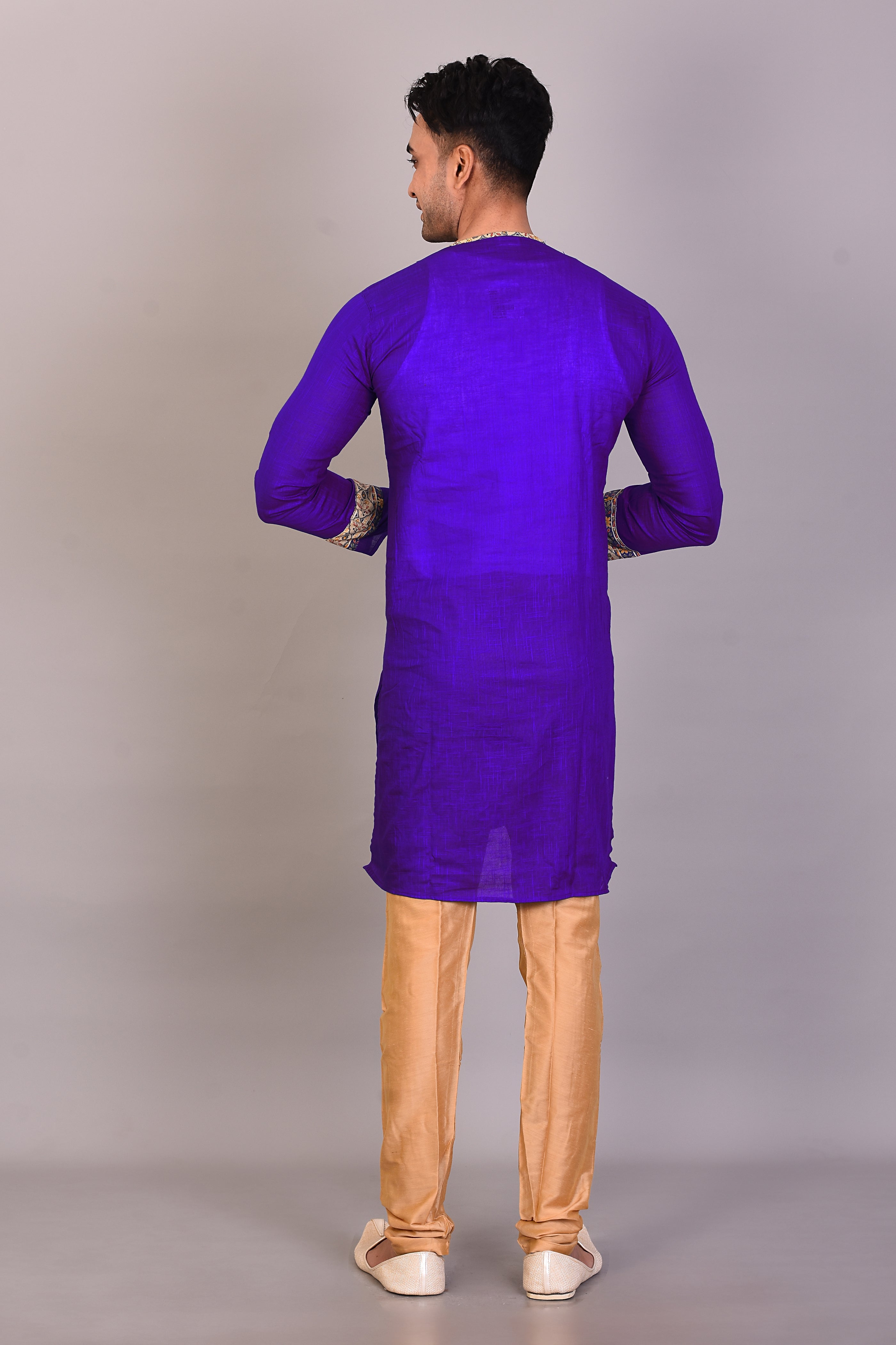 Long Royal Blue Silk Kurta with Full Sleeves