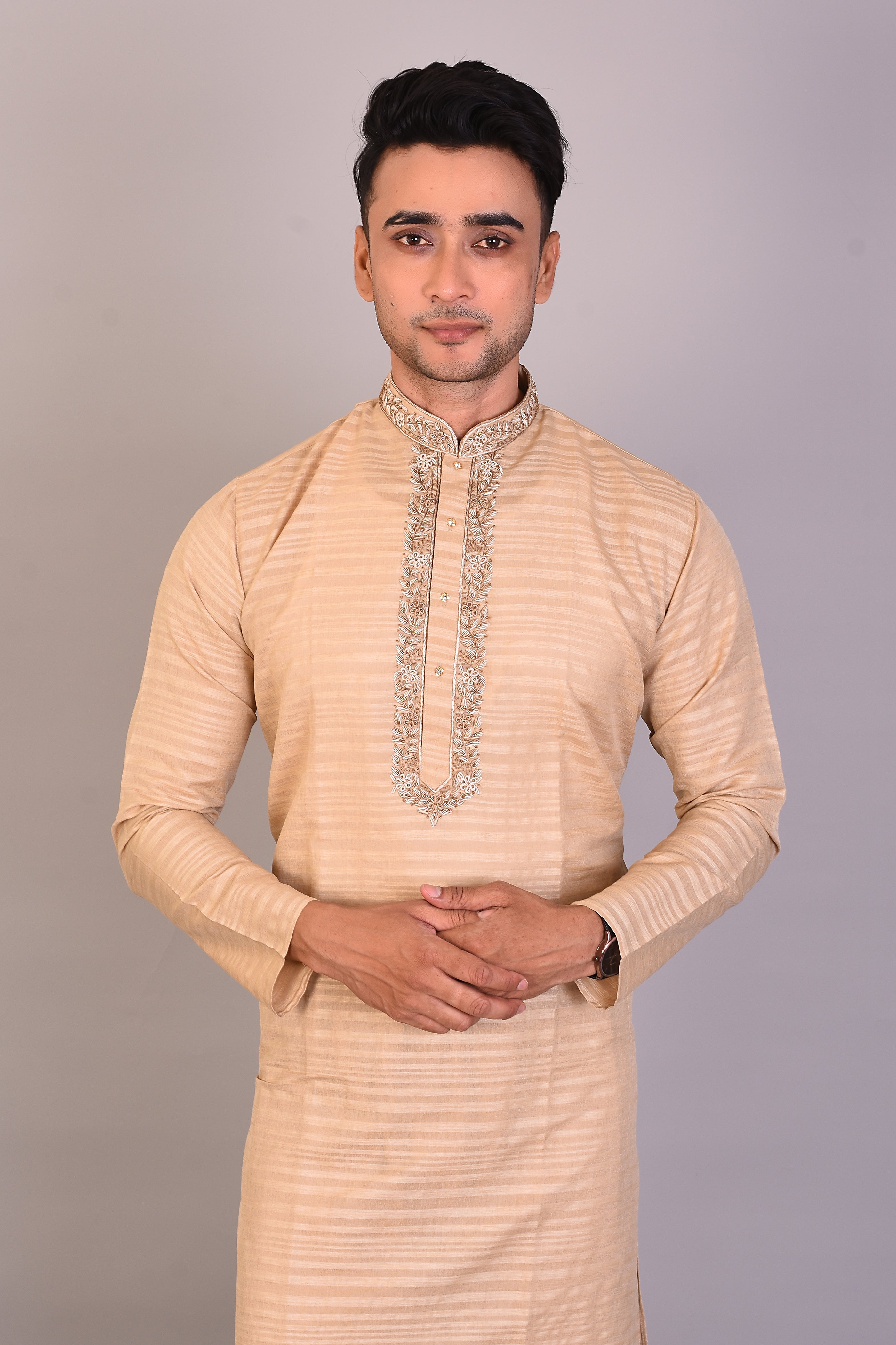Long Tussar Silk Kurta with Full Sleeves