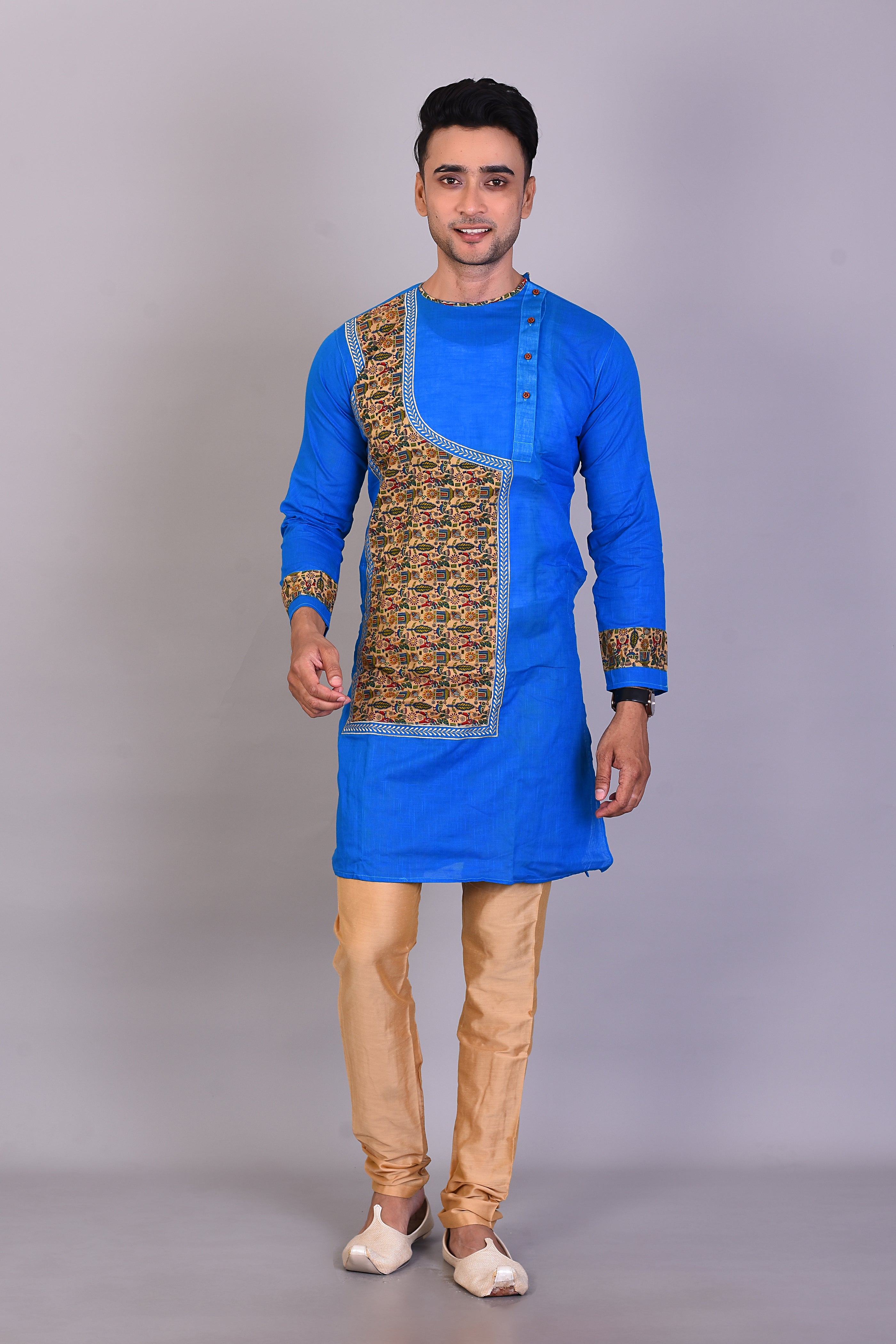 Long Blue Silk Kurta with Full Sleeves
