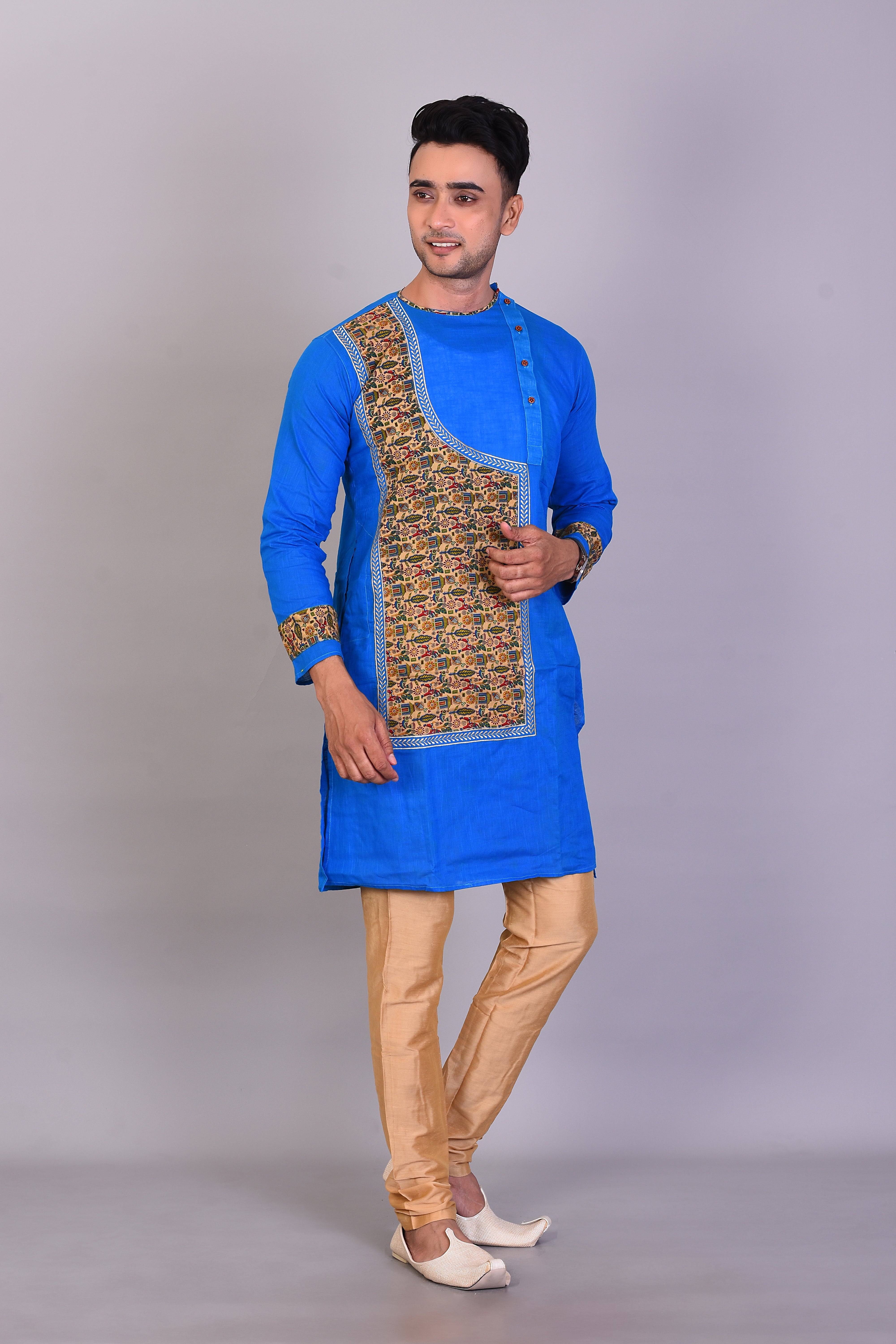 Long Blue Silk Kurta with Full Sleeves