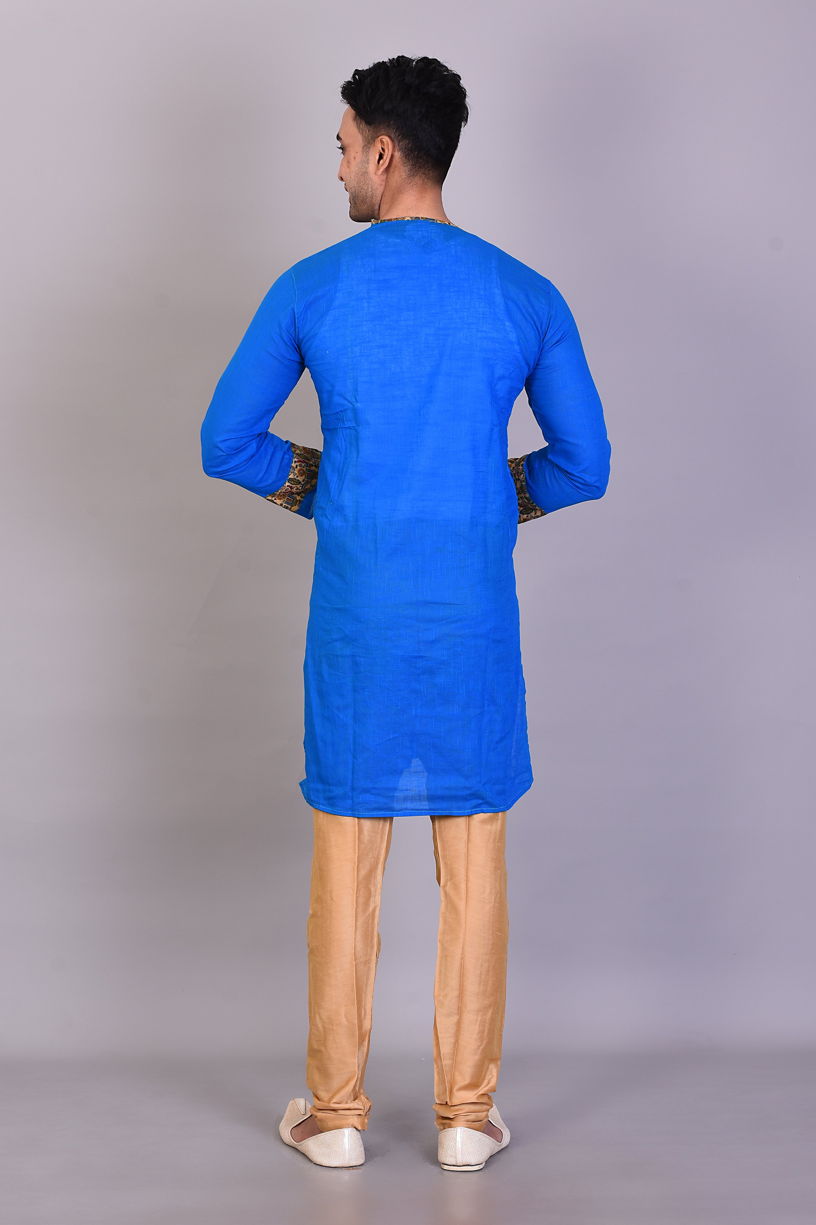 Long Blue Silk Kurta with Full Sleeves