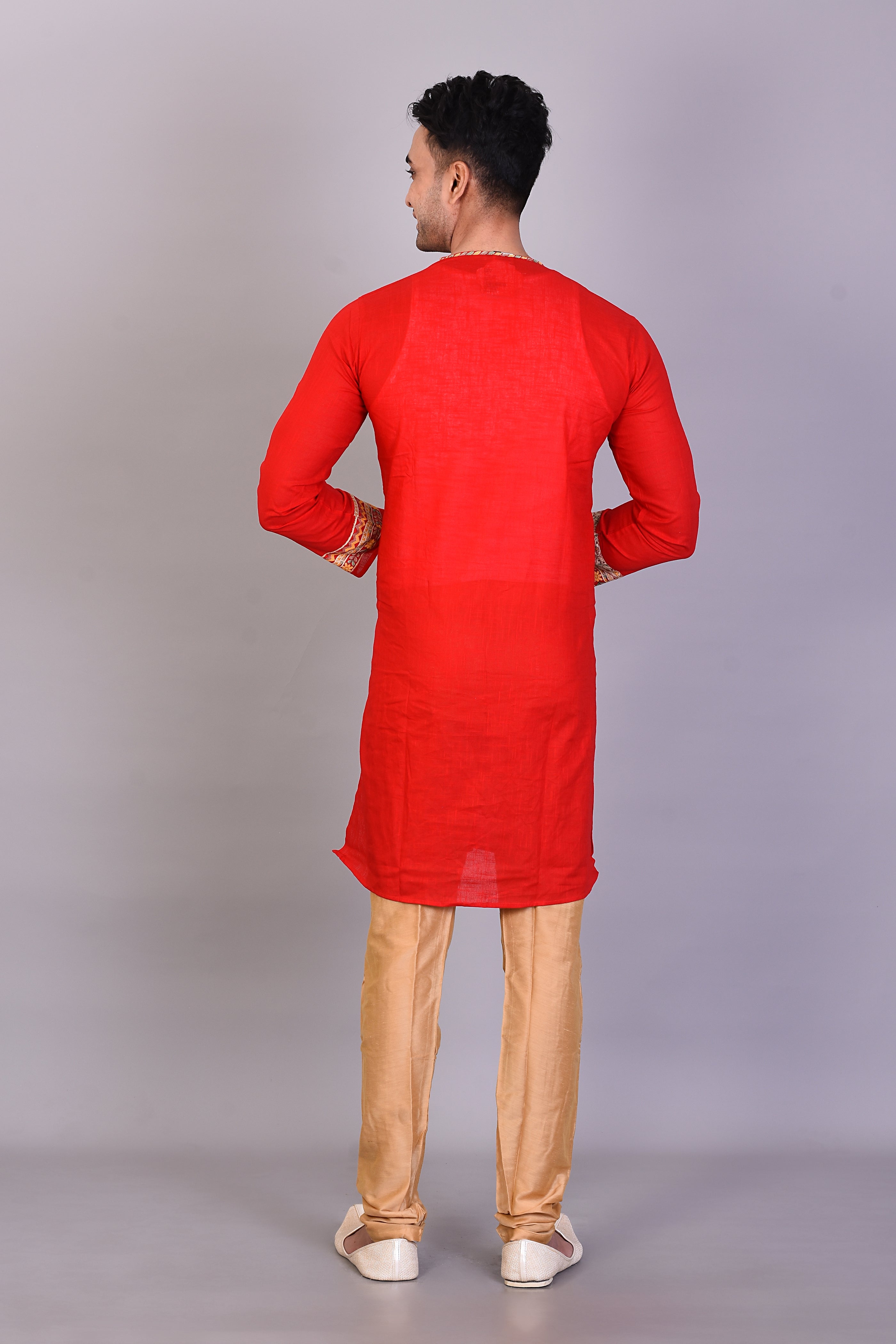 Long Red Silk Kurta with Full Sleeves