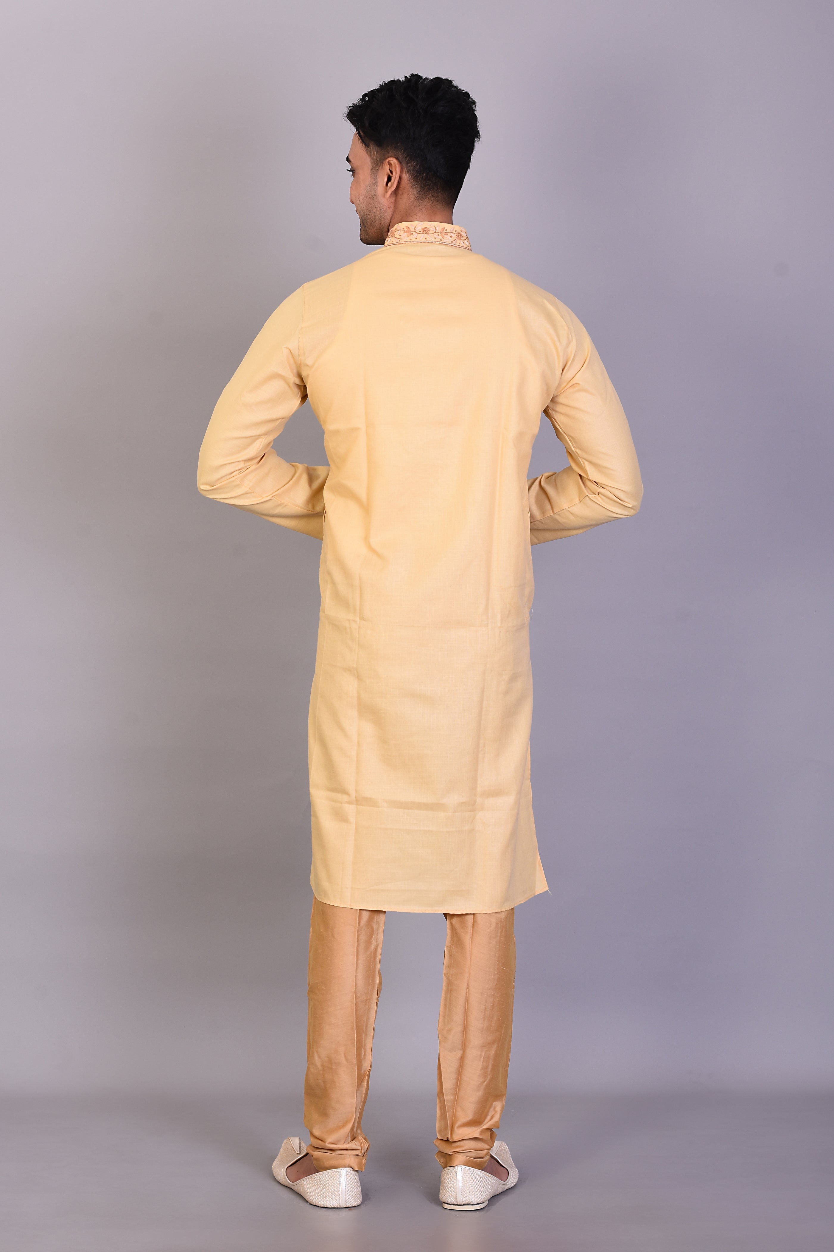 Long Beige Silk Kurta with Full Sleeves