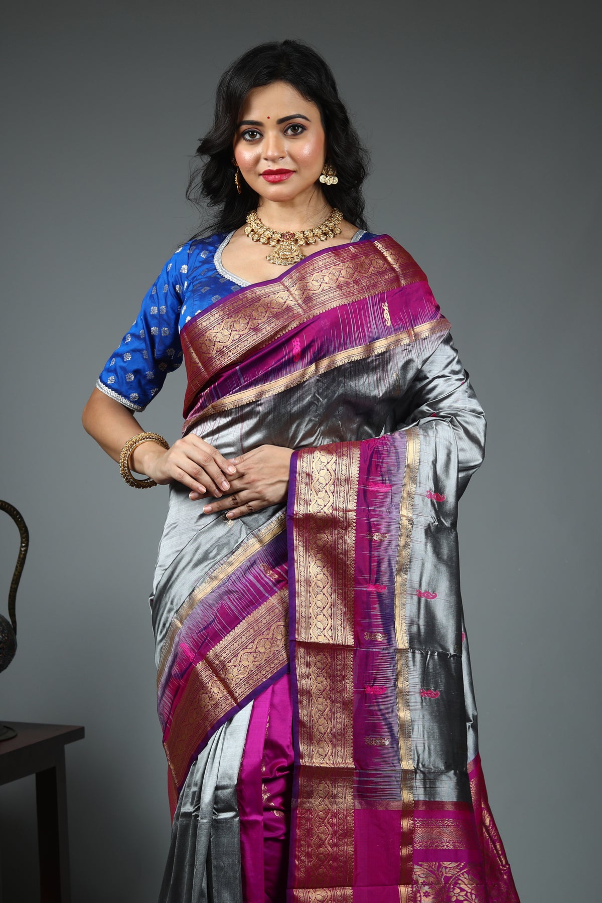 Grey Pure Kanjivaram Silk Saree