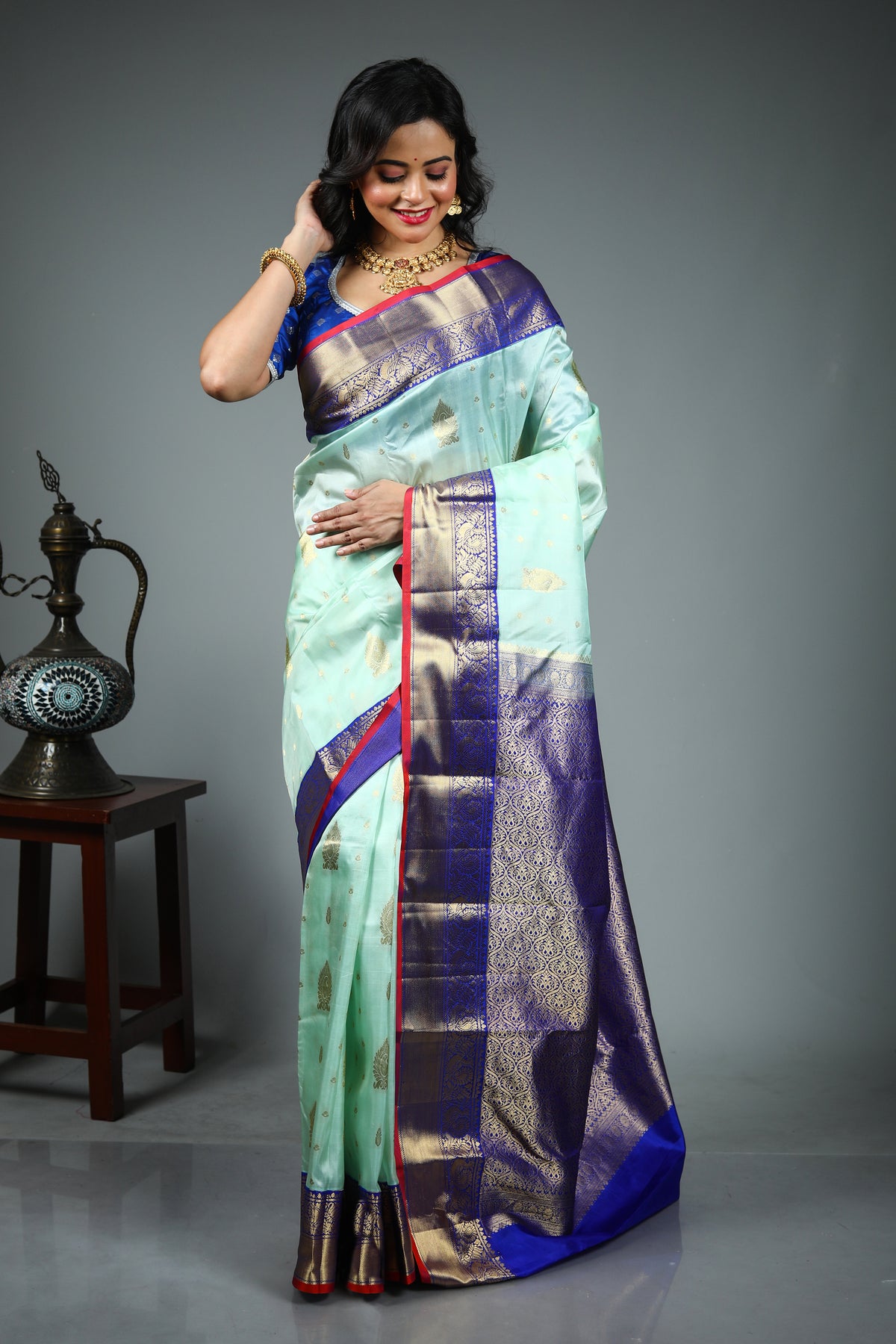 Sea Green Pure Kanjivaram Silk Saree