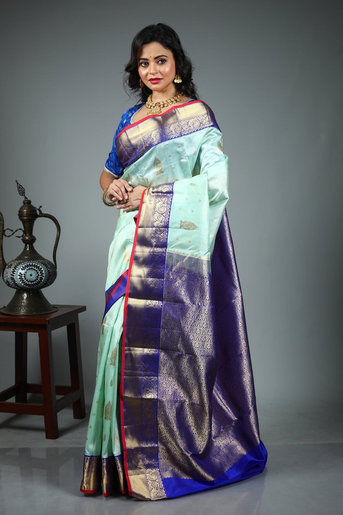 Sea Green Pure Kanjivaram Silk Saree