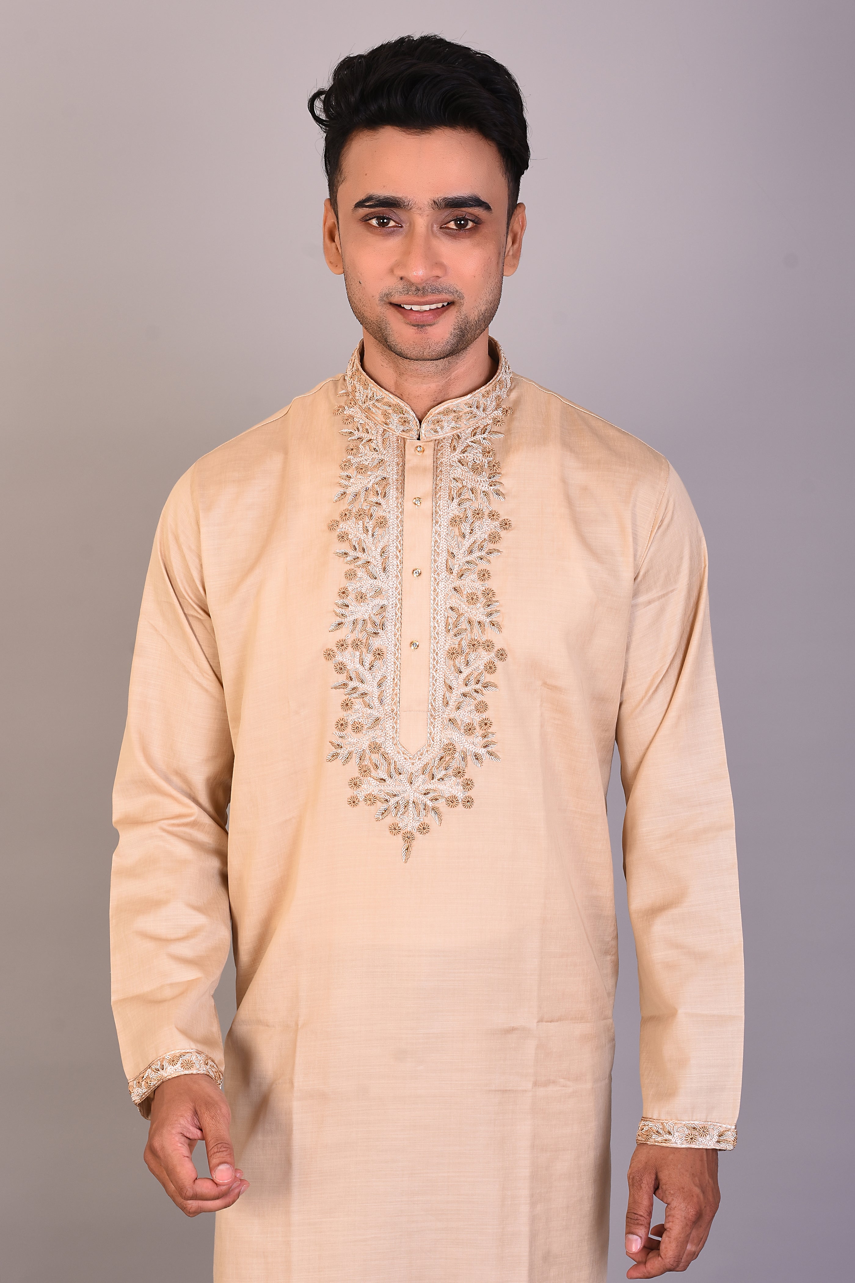 Long Tussar Silk Kurta with Full Sleeves