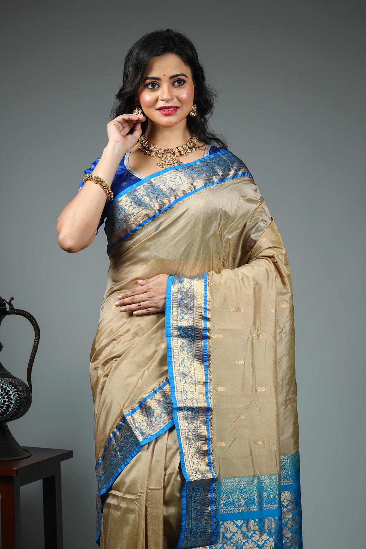 Offwhite Pure Kanjivaram Silk Saree
