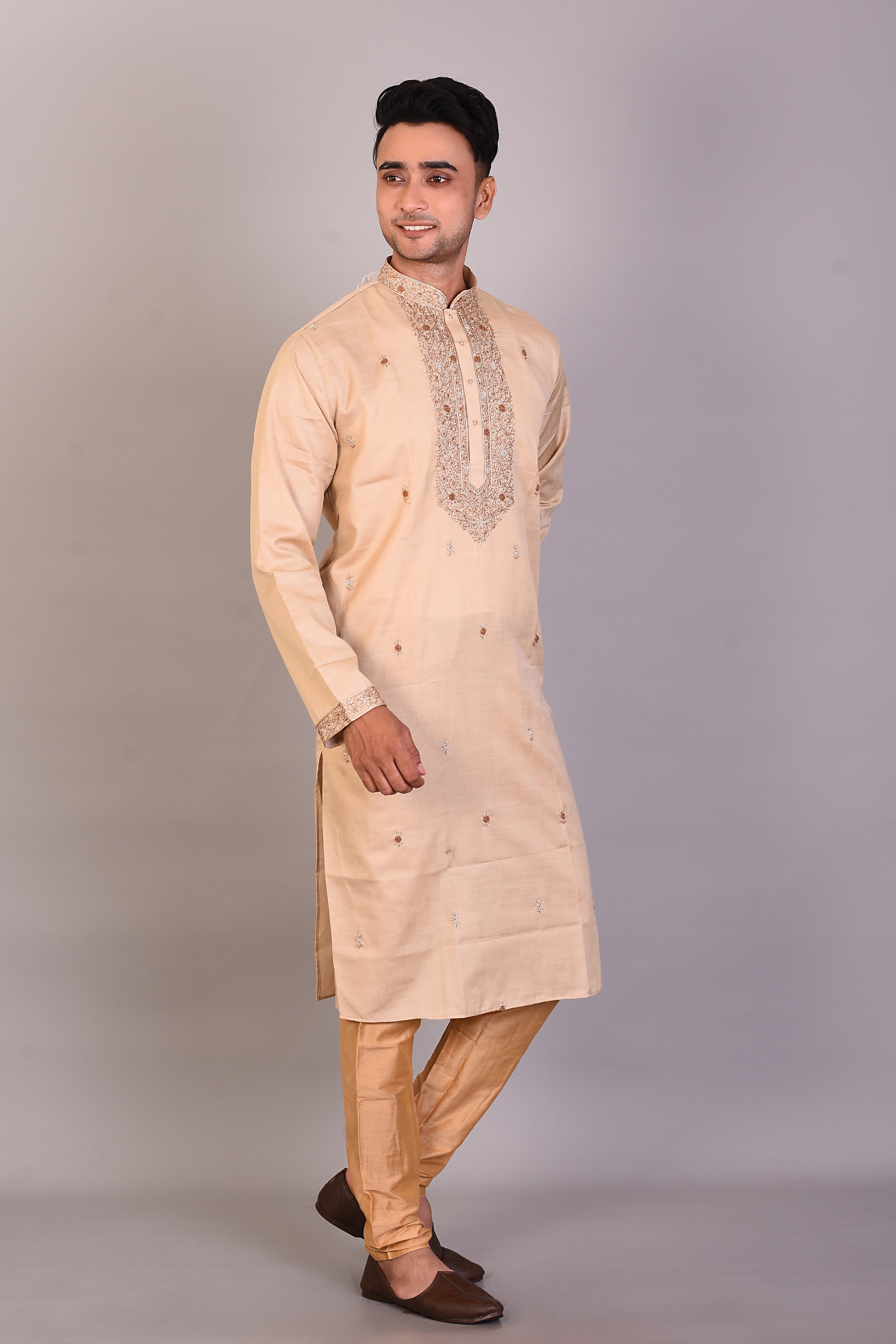 Long Tussar Silk Kurta with Full Sleeves