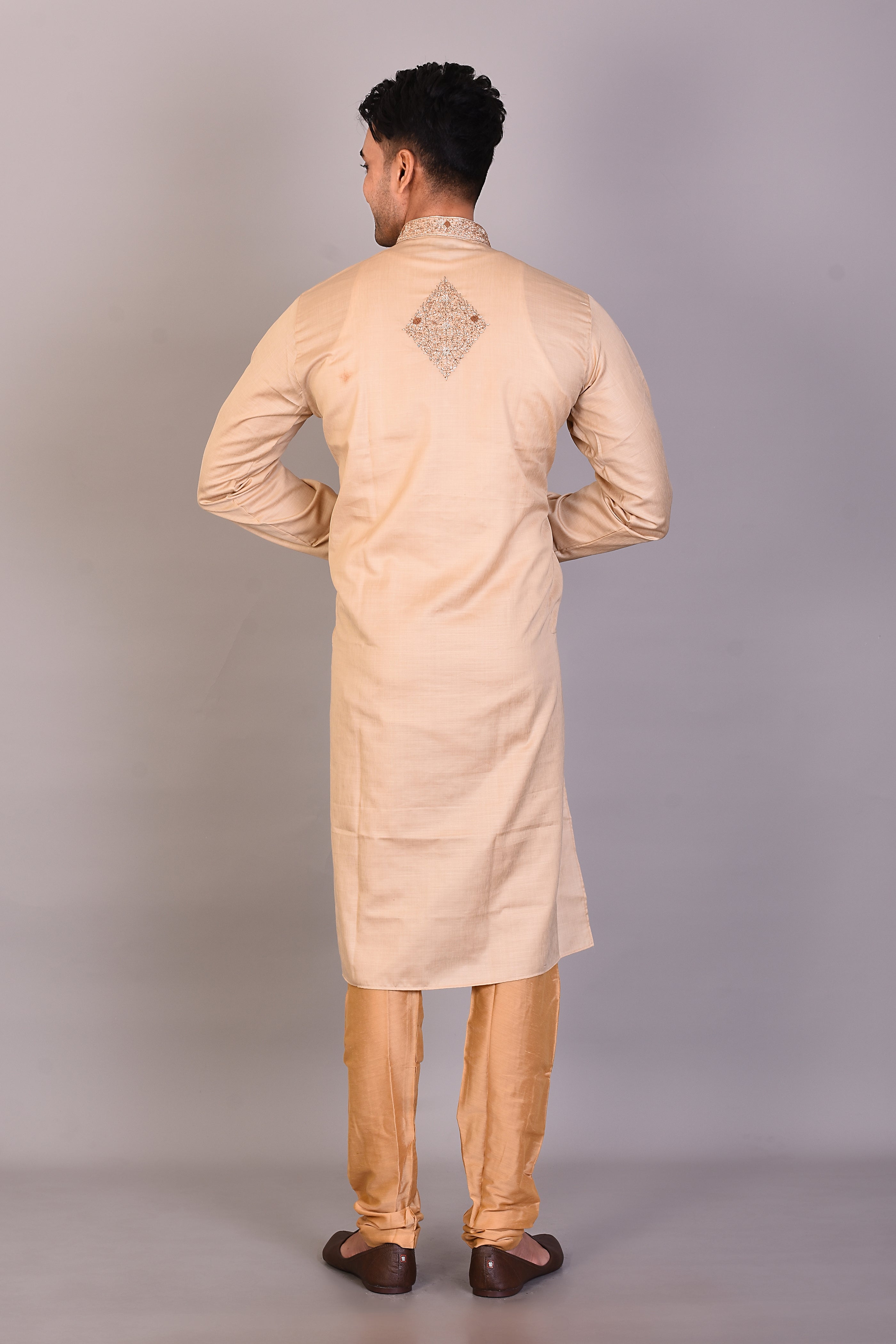 Long Tussar Silk Kurta with Full Sleeves