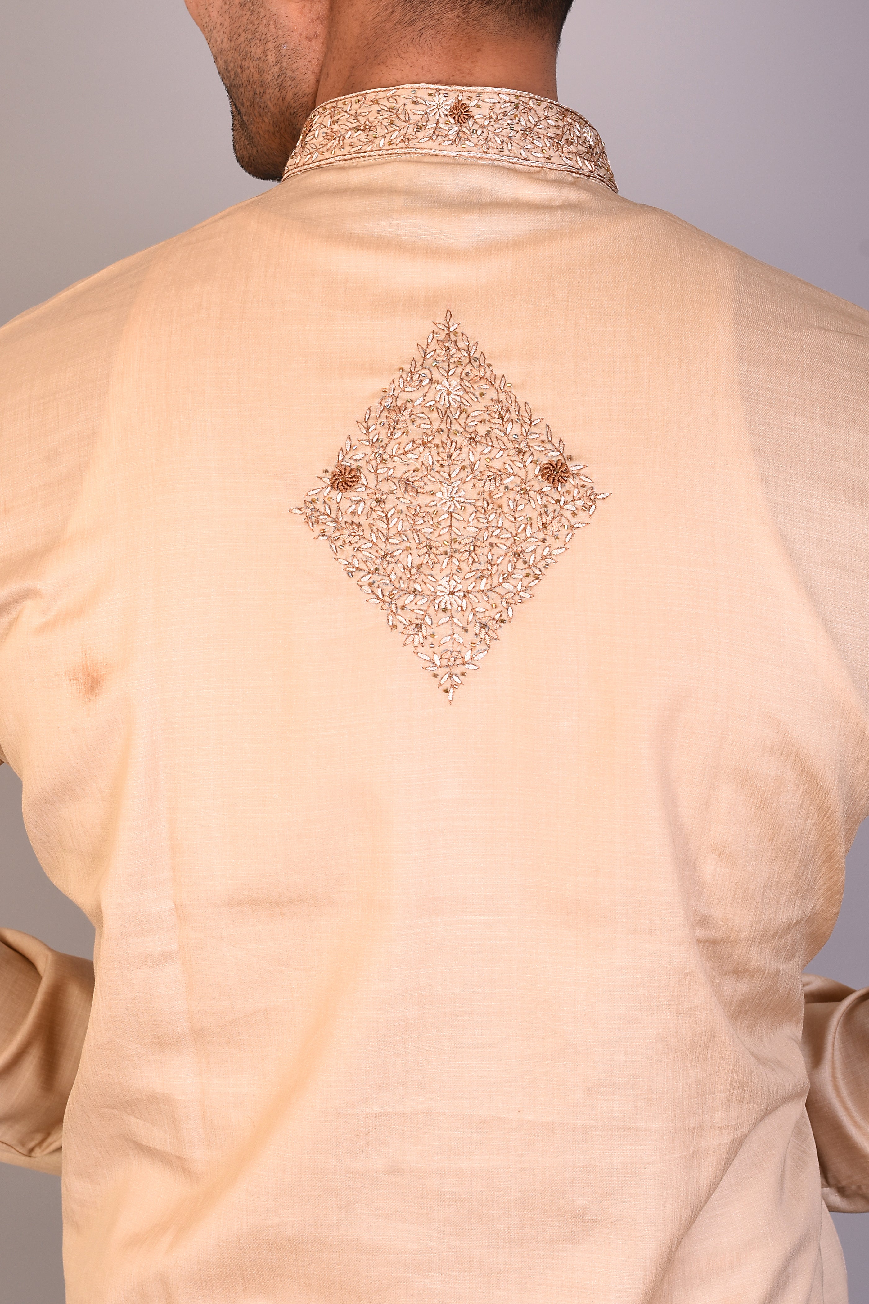 Long Tussar Silk Kurta with Full Sleeves