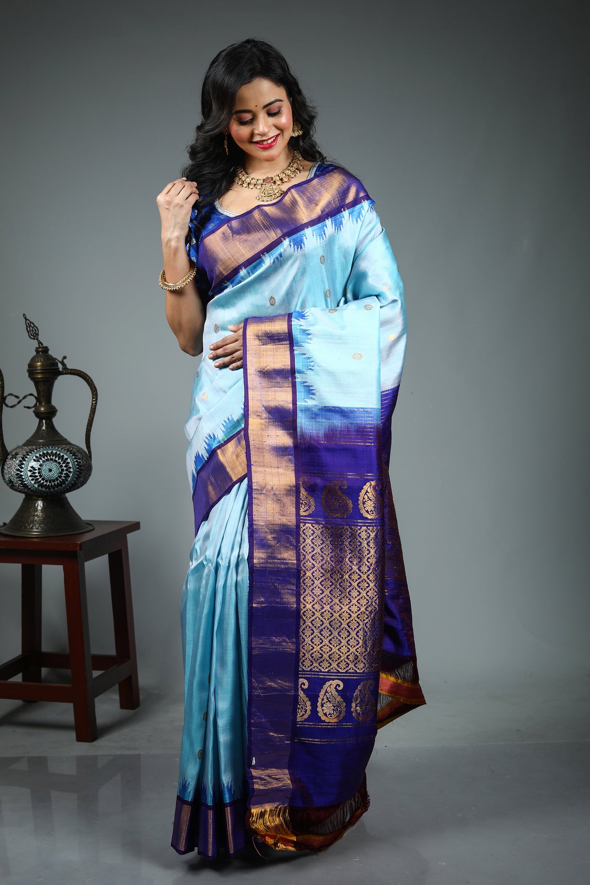 Light Blue Pure Gadwal Silk Saree