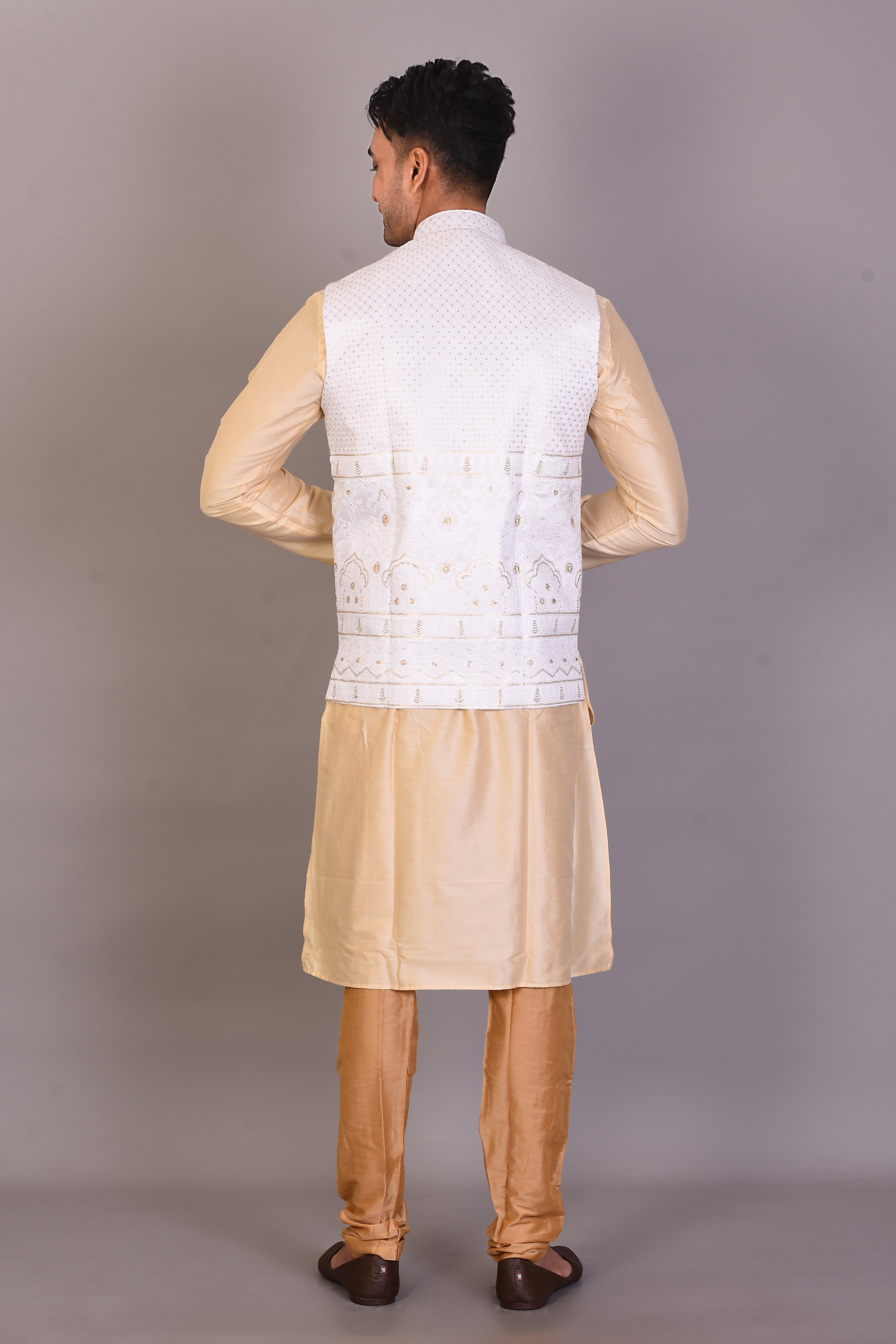 Long Tussar Silk Kurta with Jacket and Full Sleeves