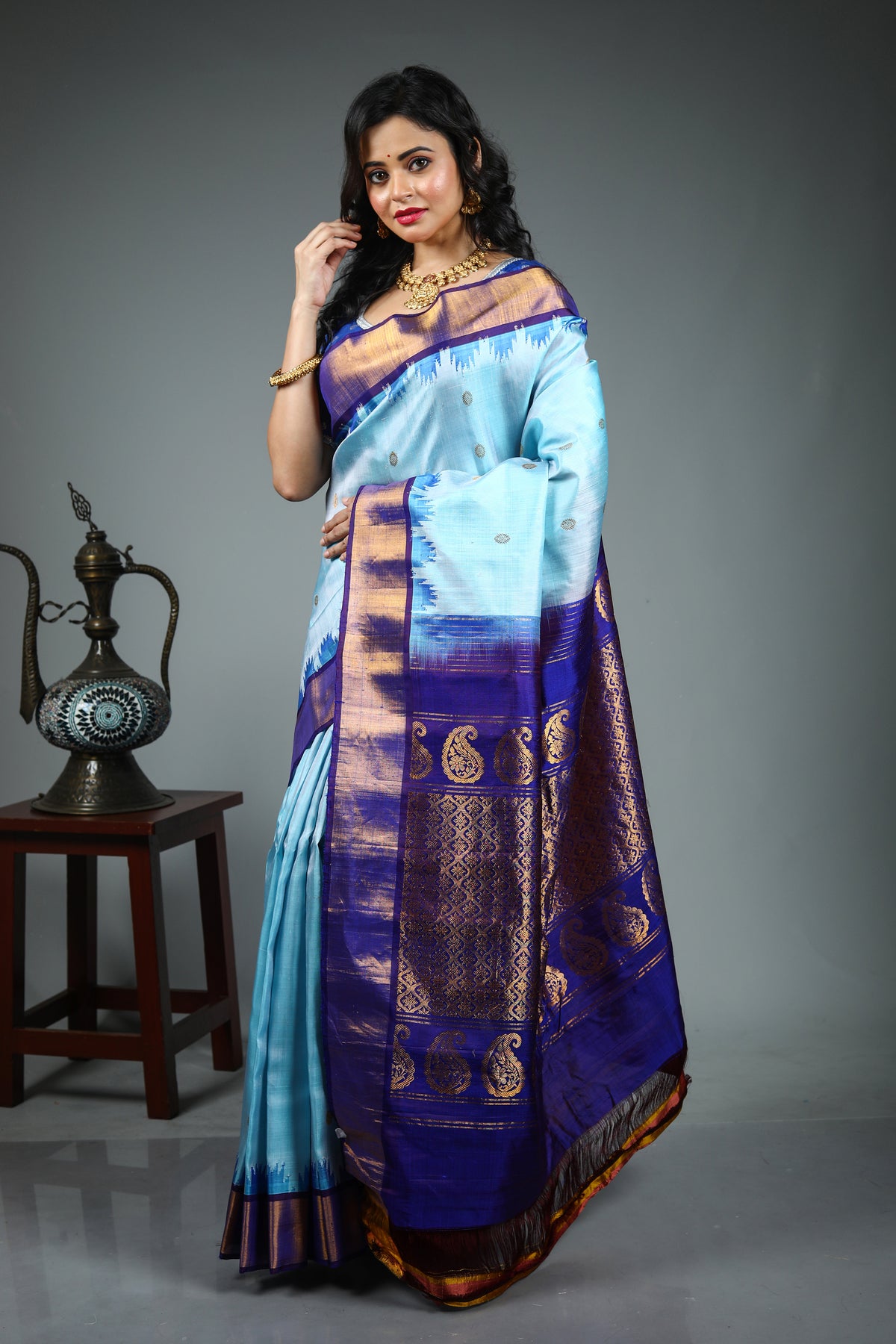 Light Blue Pure Gadwal Silk Saree