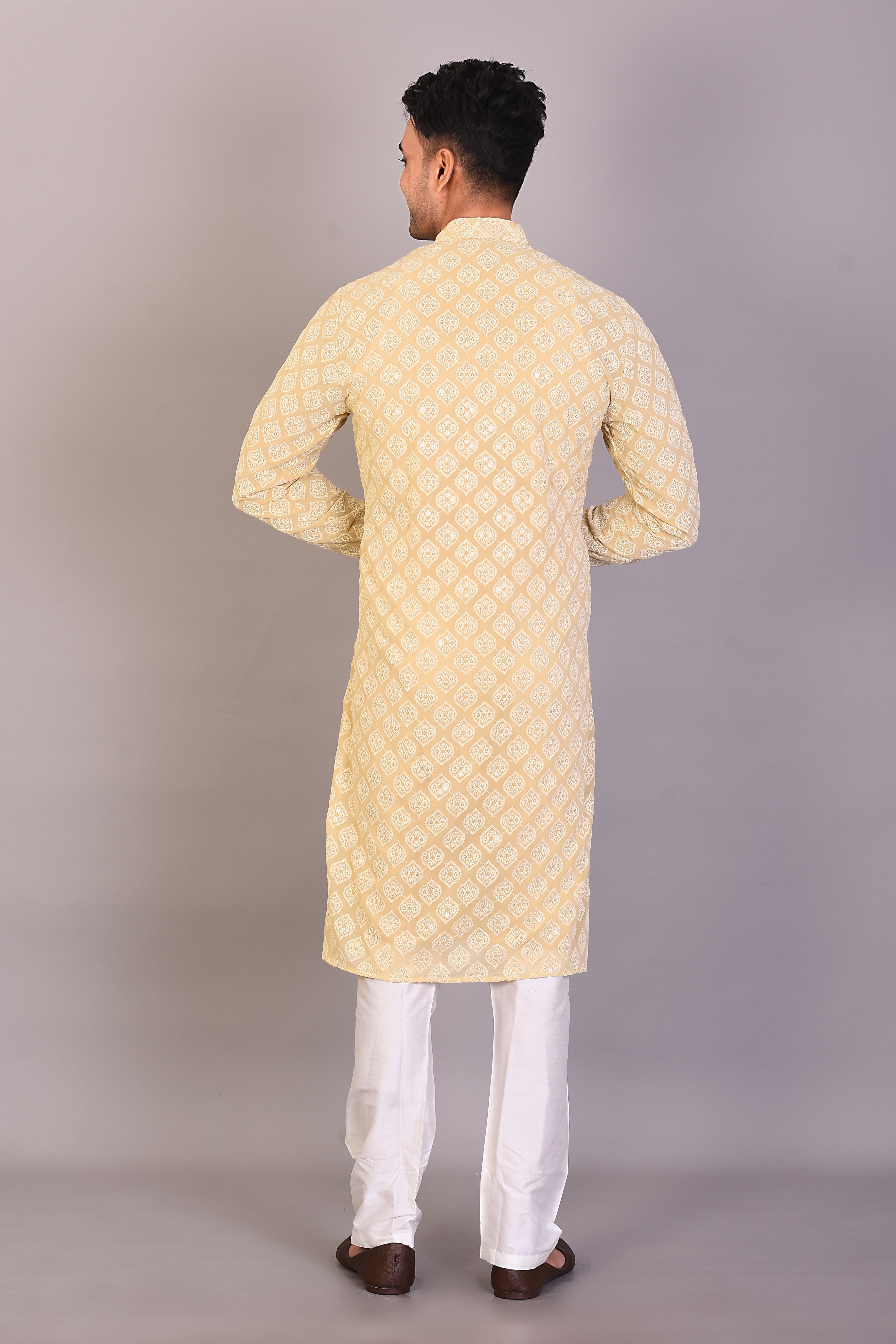 Long Yellow Silk Kurta with Full Sleeves