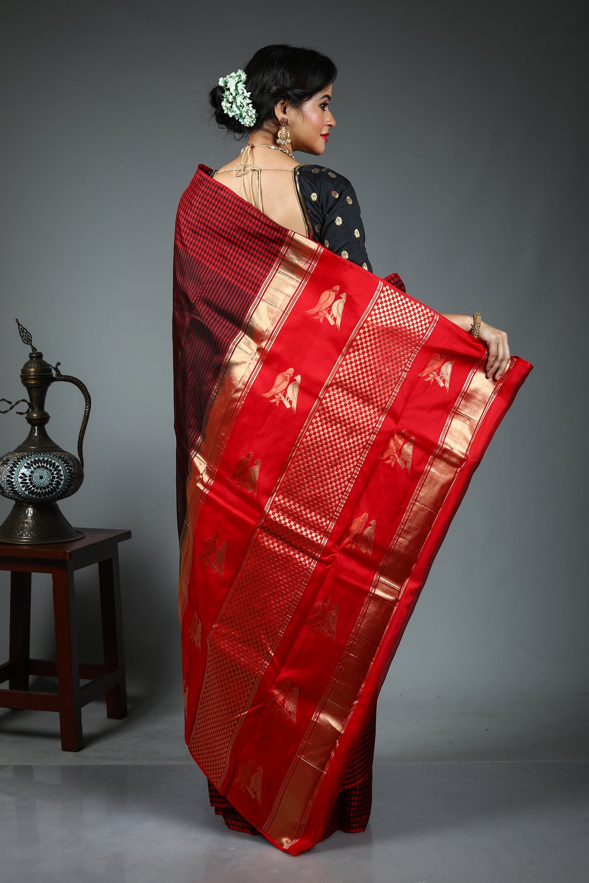 Red Pure Checkered Kanjivaram Silk Saree