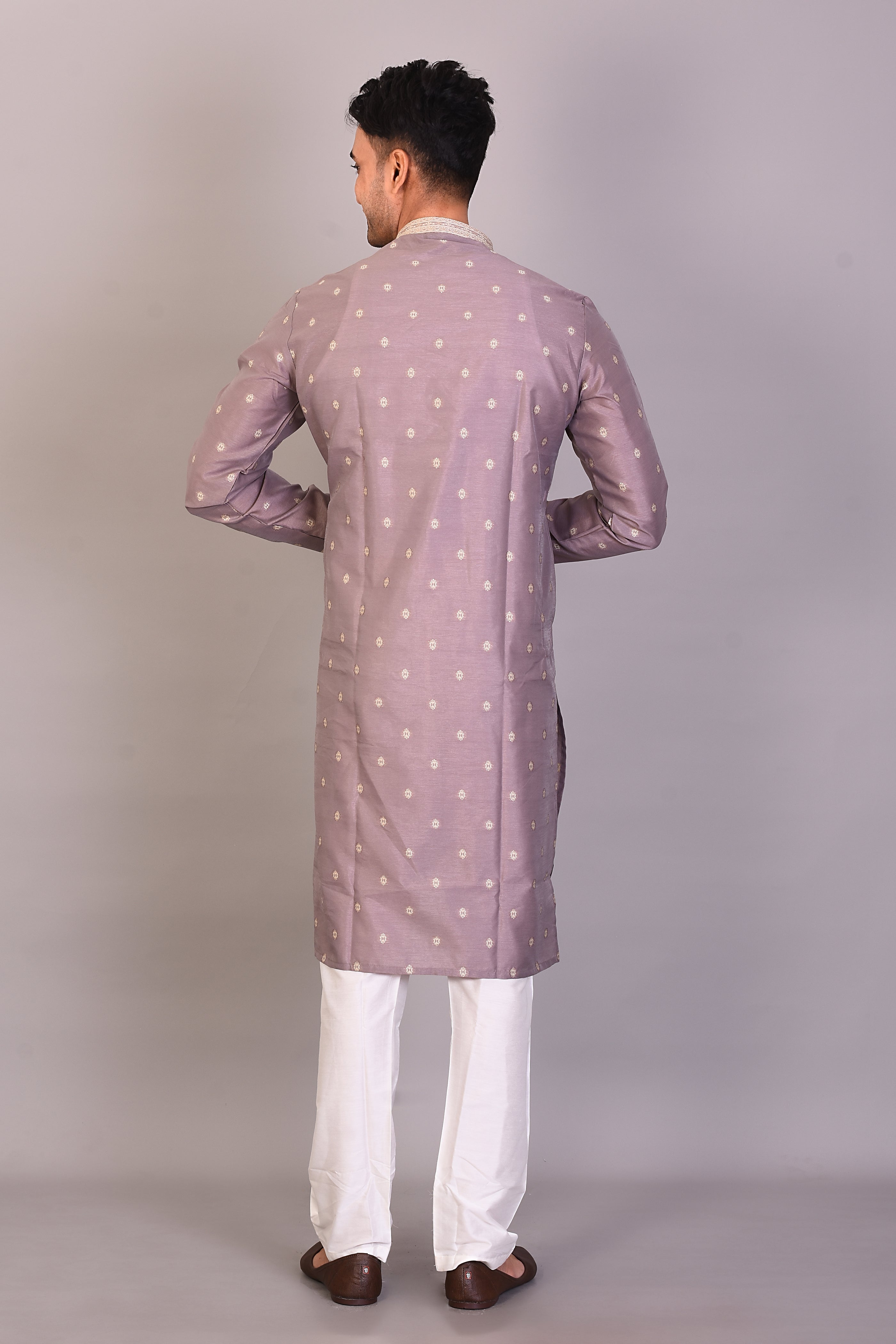 Long Grey Silk Kurta with Full Sleeves