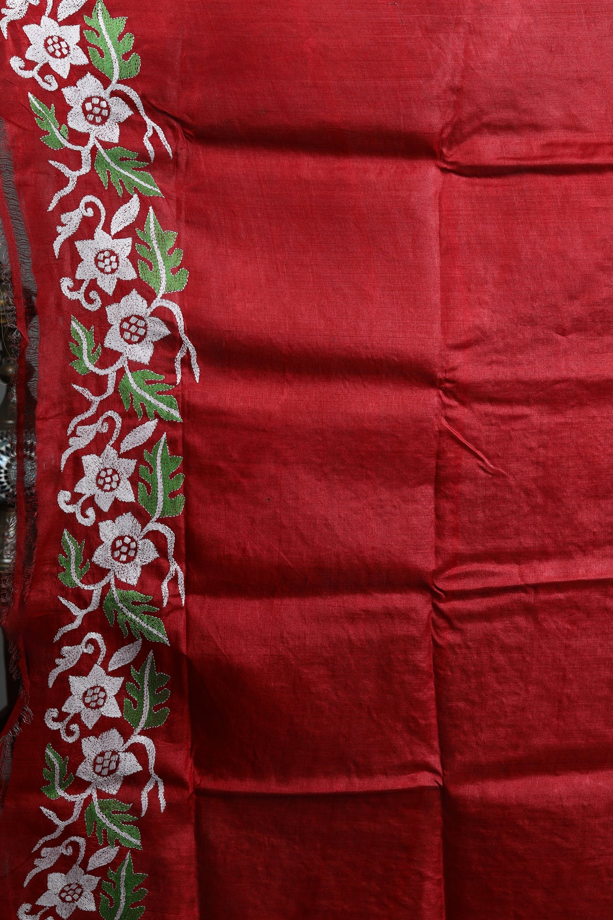 Dark Grey Pure Kantha Stitch Saree