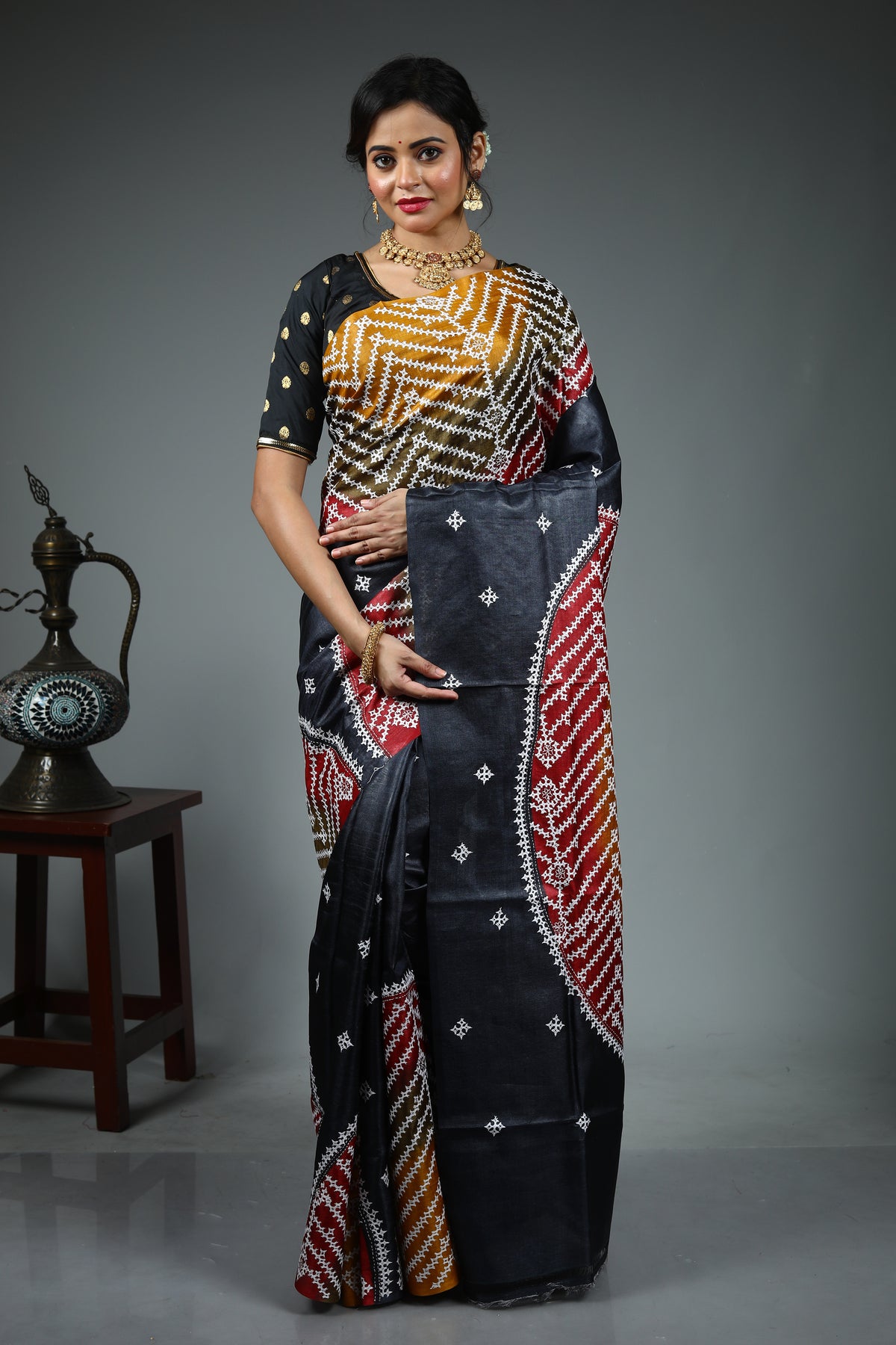 Black Kantha Stitch Saree
