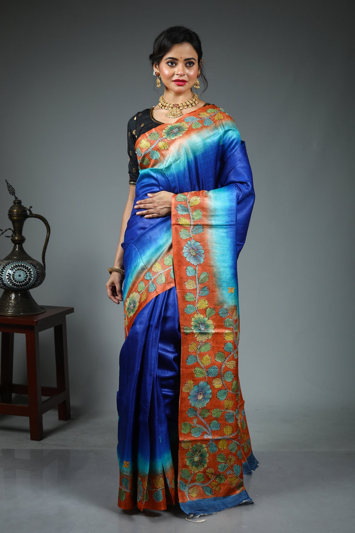 Royal Blue Pure Tussar Saree