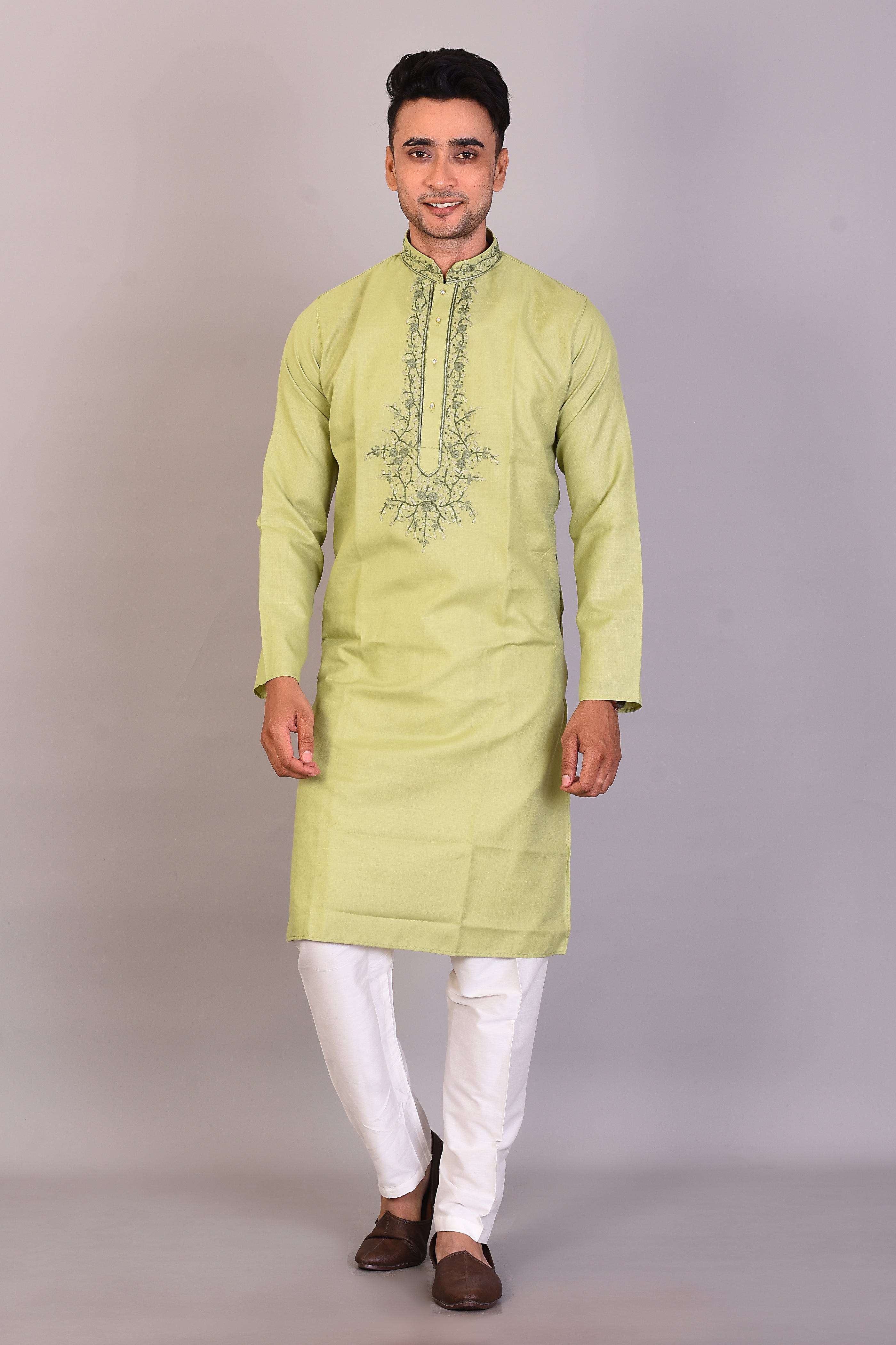 Long Green Silk Kurta with Full Sleeves - Keya Seth Exclusive