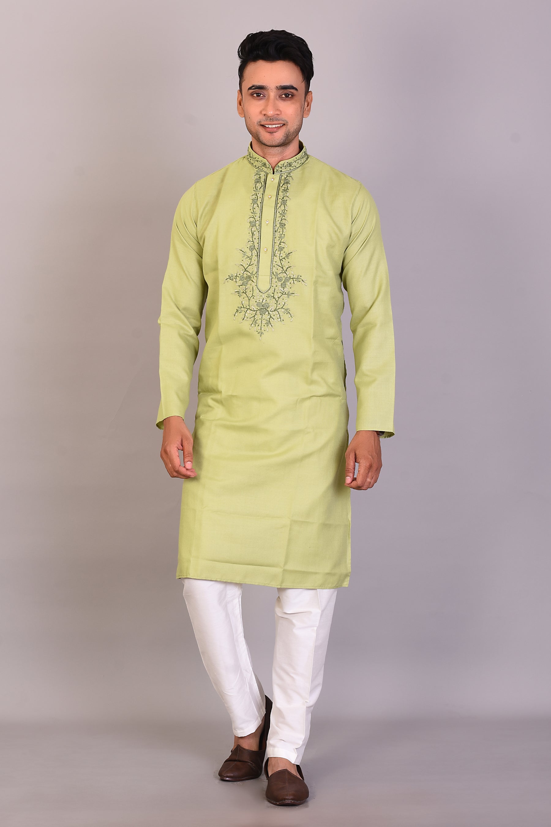 Long Green Silk Kurta with Full Sleeves - Keya Seth Exclusive