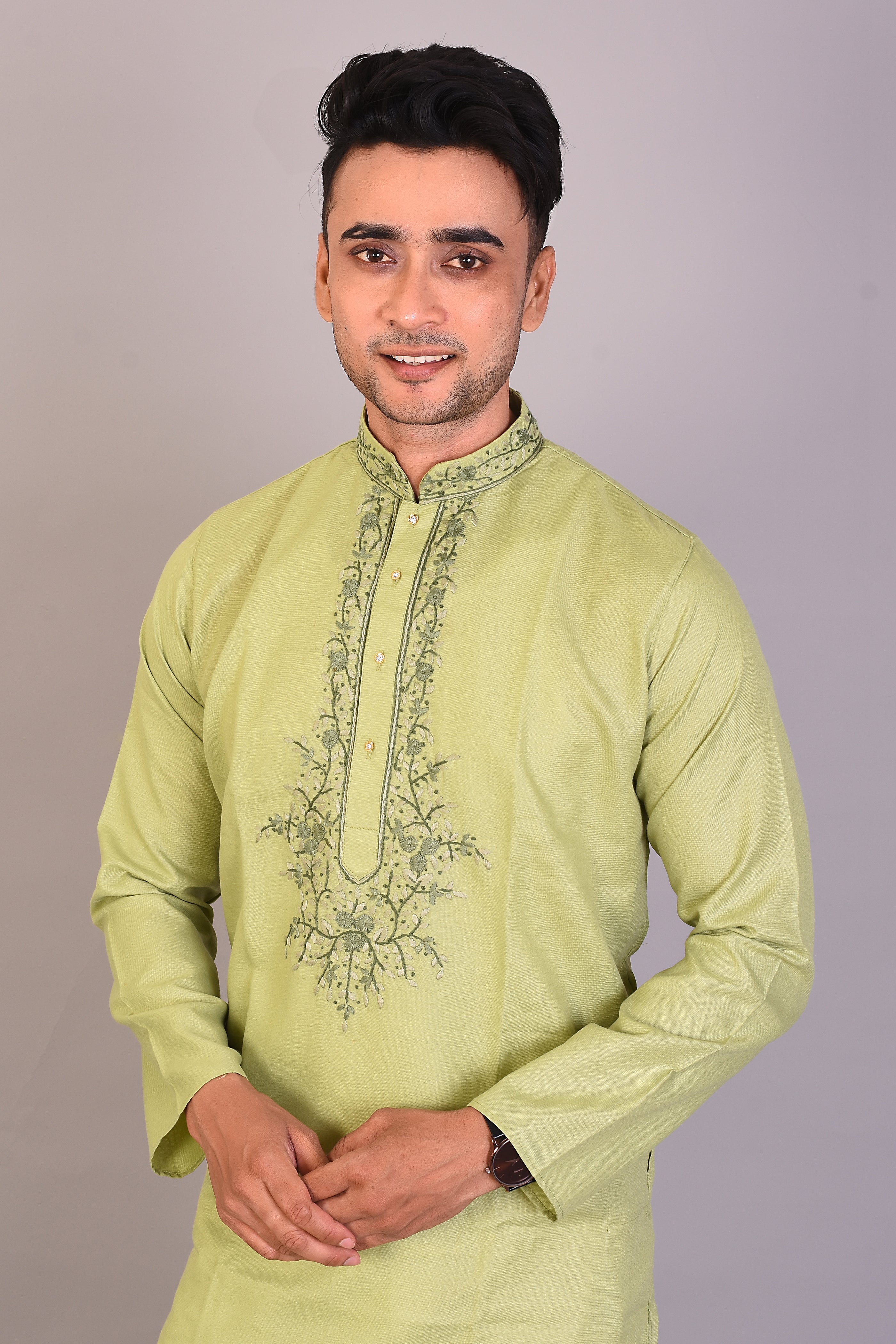 Long Green Silk Kurta with Full Sleeves - Keya Seth Exclusive