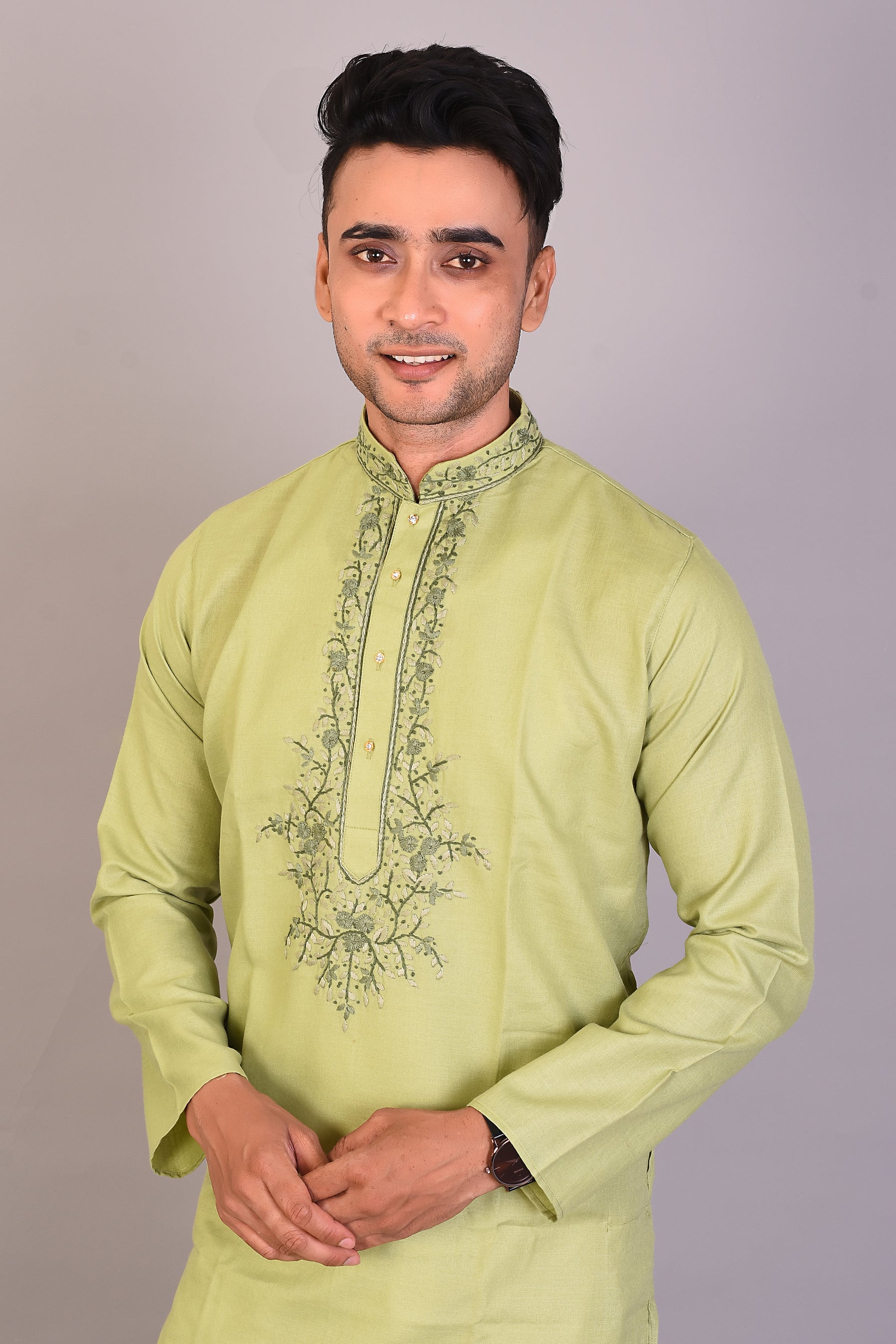 Long Green Silk Kurta with Full Sleeves - Keya Seth Exclusive