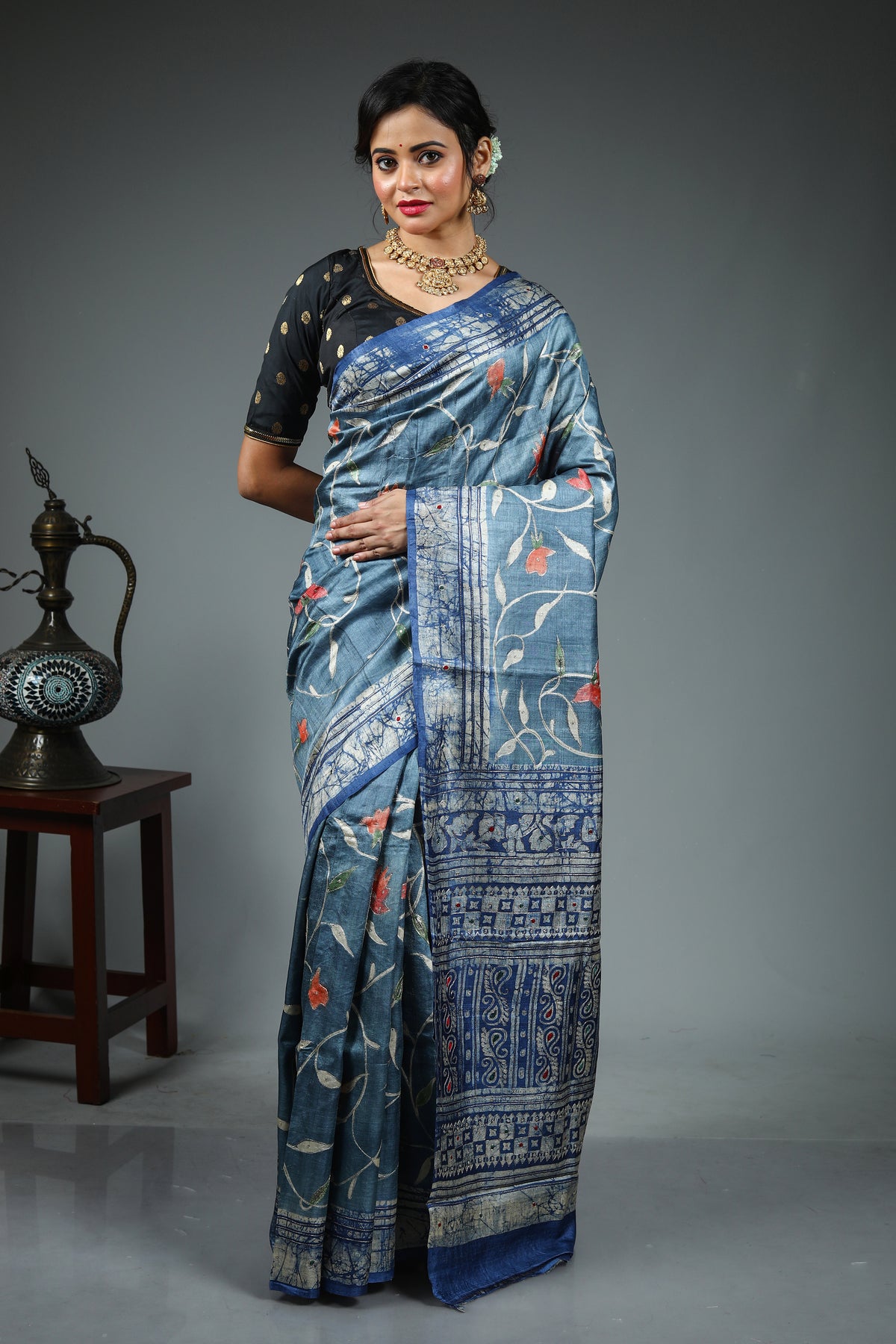 Blue Pure Tussar Saree