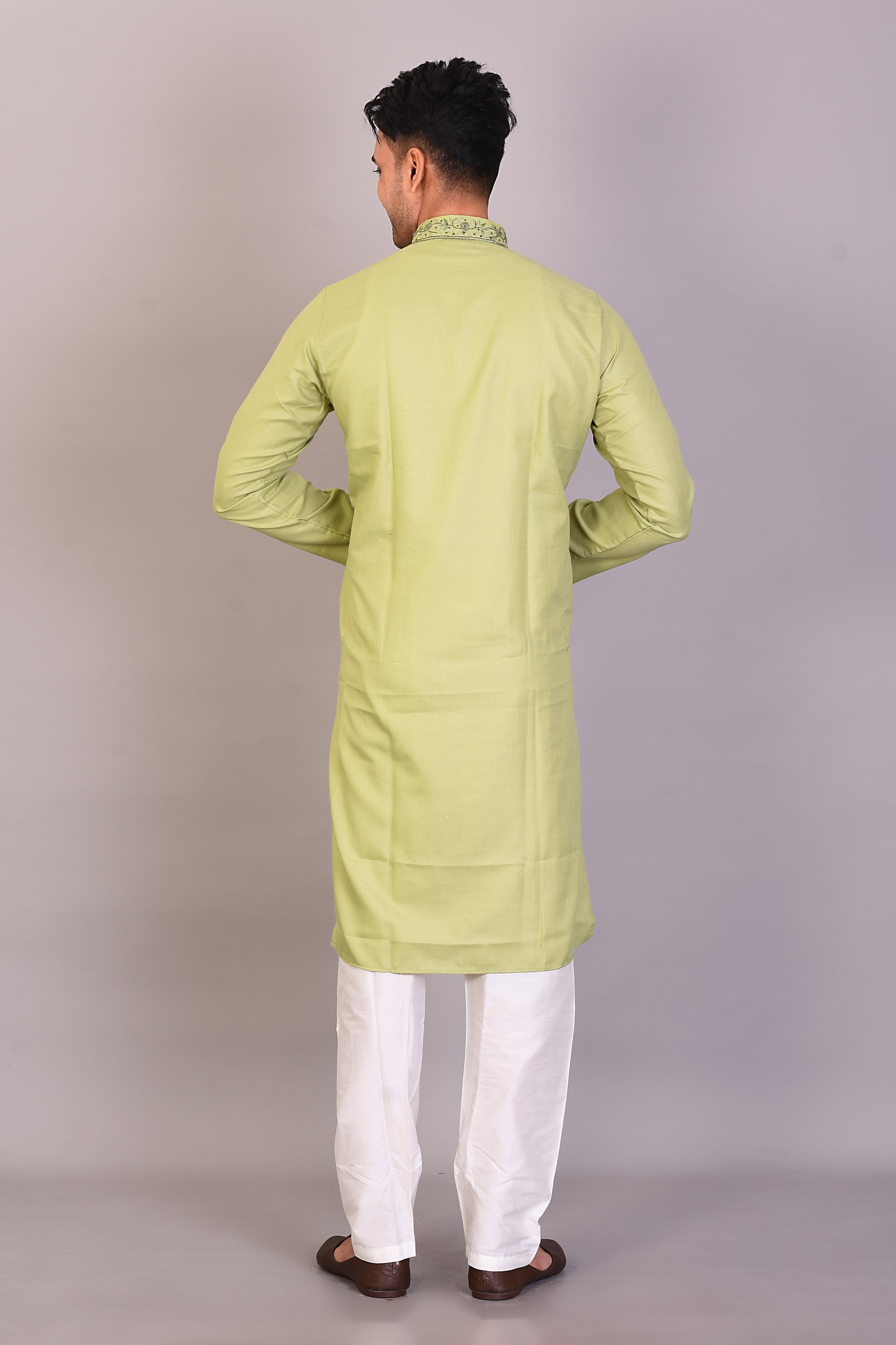 Long Green Silk Kurta with Full Sleeves - Keya Seth Exclusive
