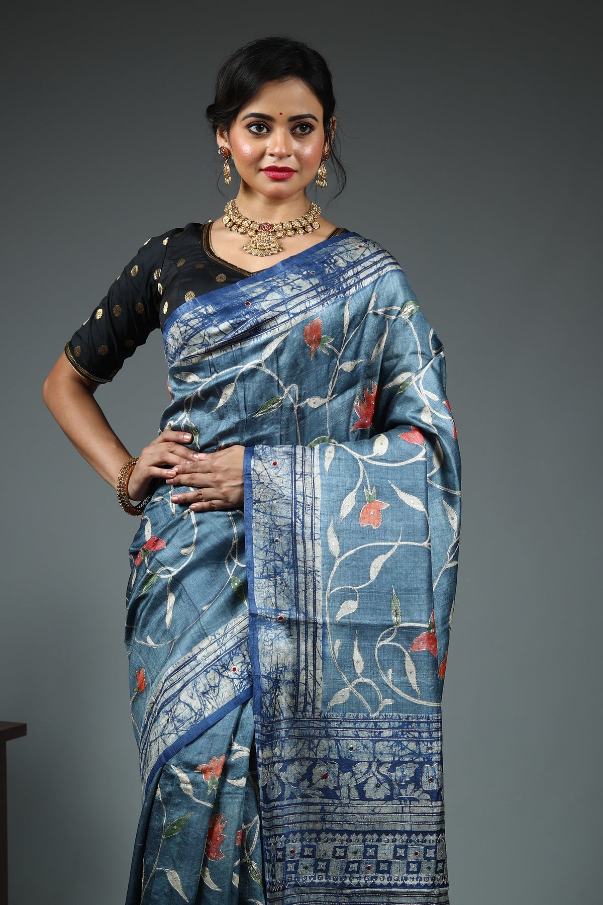 Blue Pure Tussar Saree
