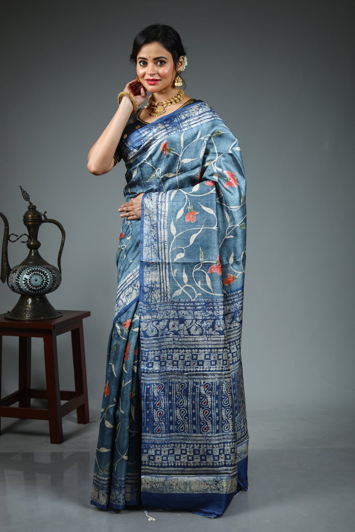 Blue Pure Tussar Saree