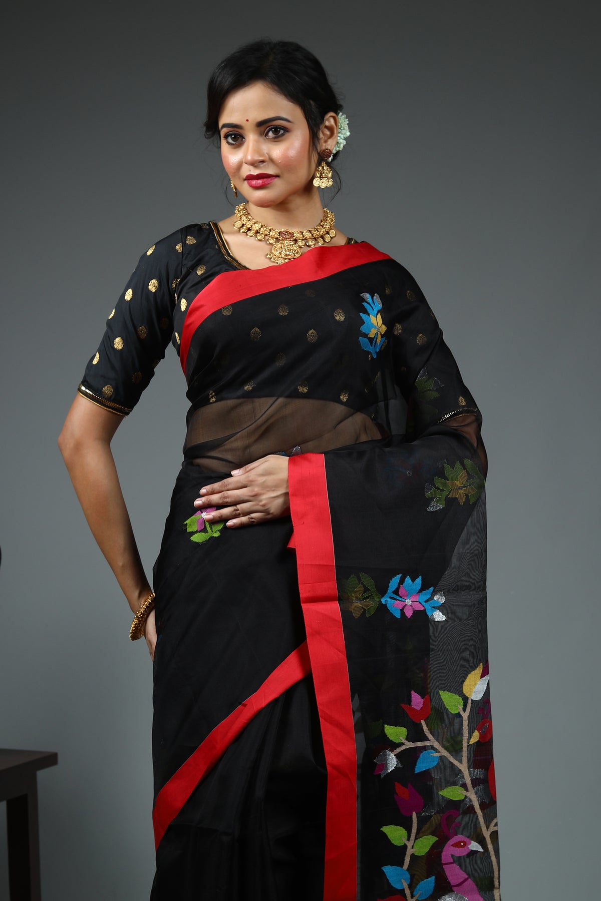 Black Pure Muslin Saree