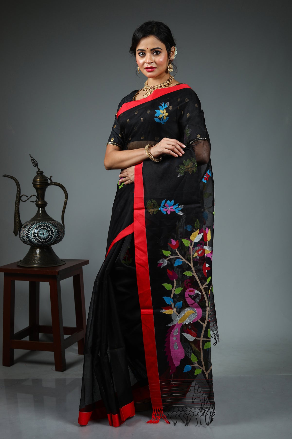 Black Pure Muslin Saree