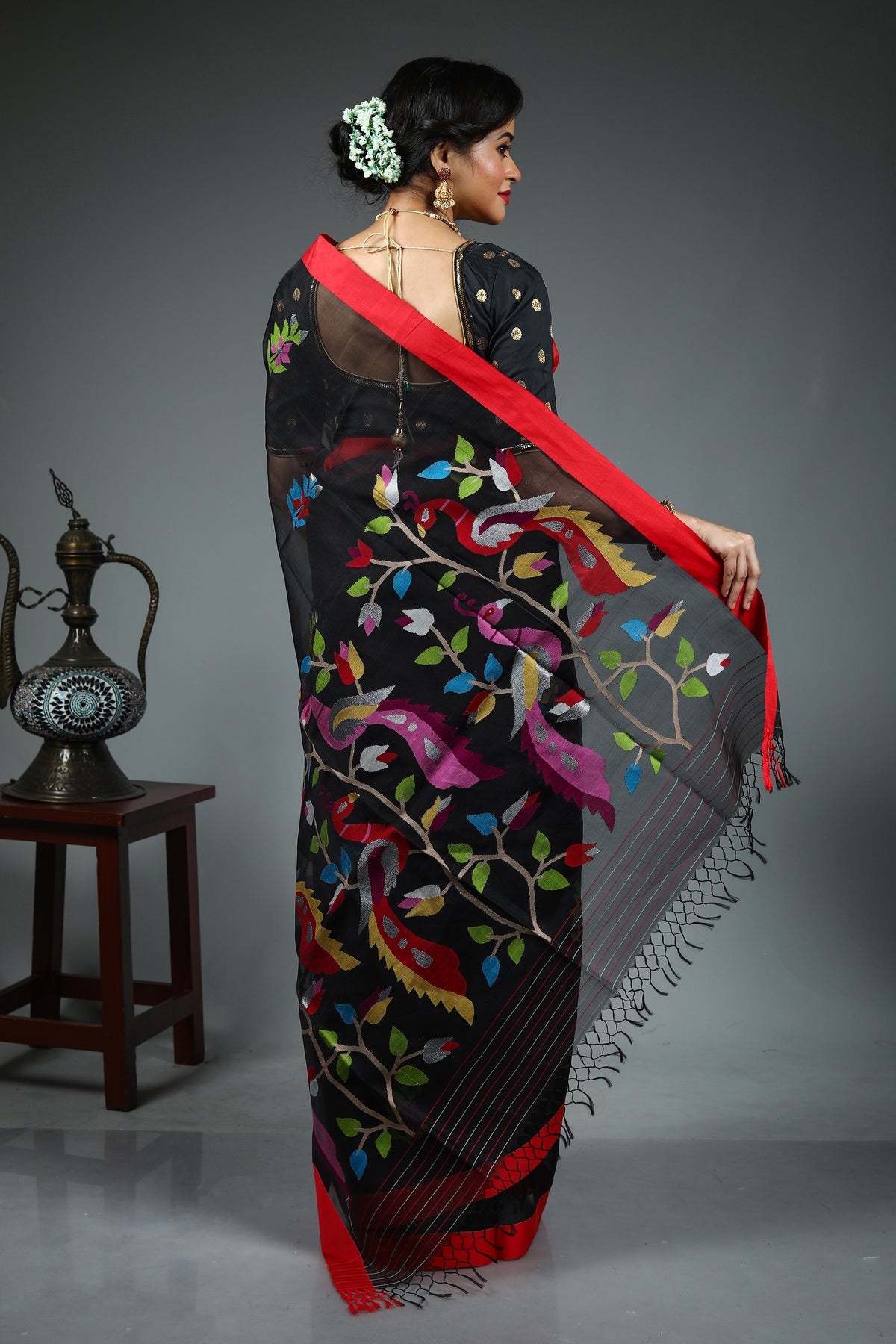 Black Pure Muslin Saree