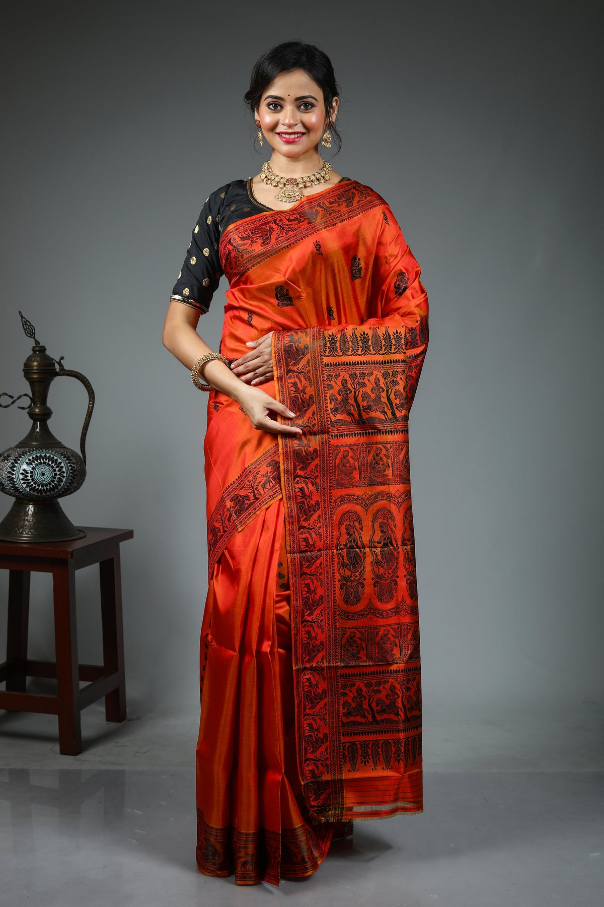 Rust Pure Baluchari Saree