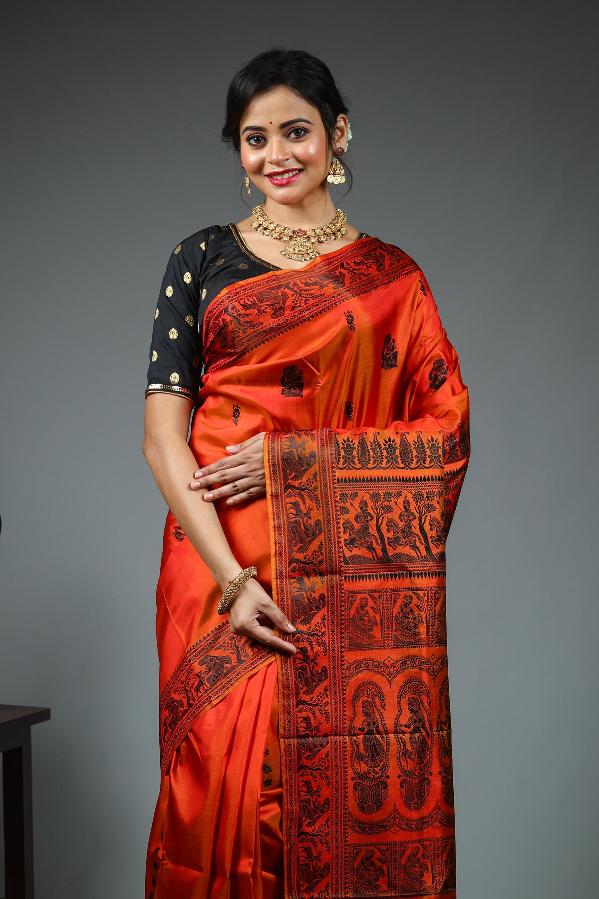 Rust Pure Baluchari Saree