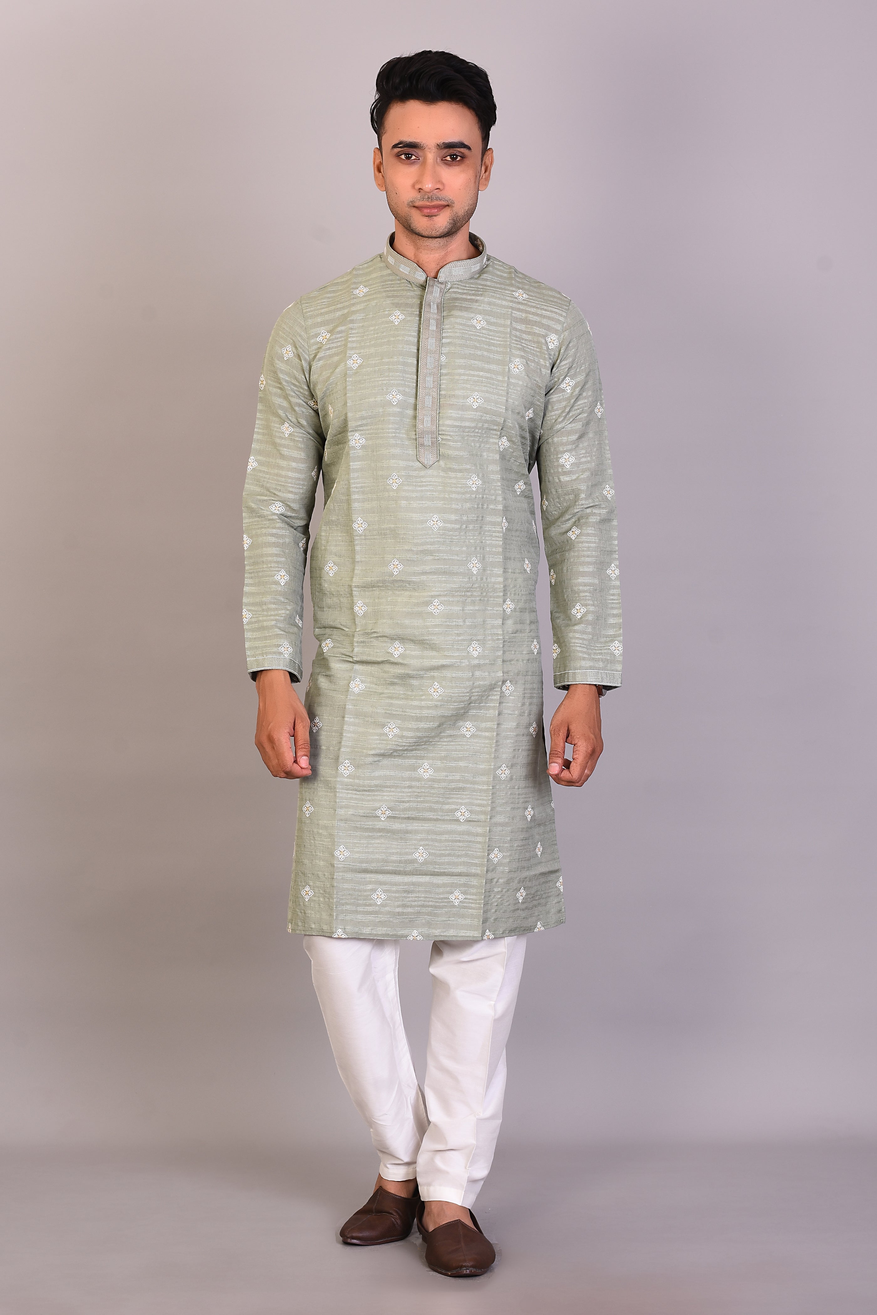 Long Green Silk Kurta with Full Sleeves - Keya Seth Exclusive