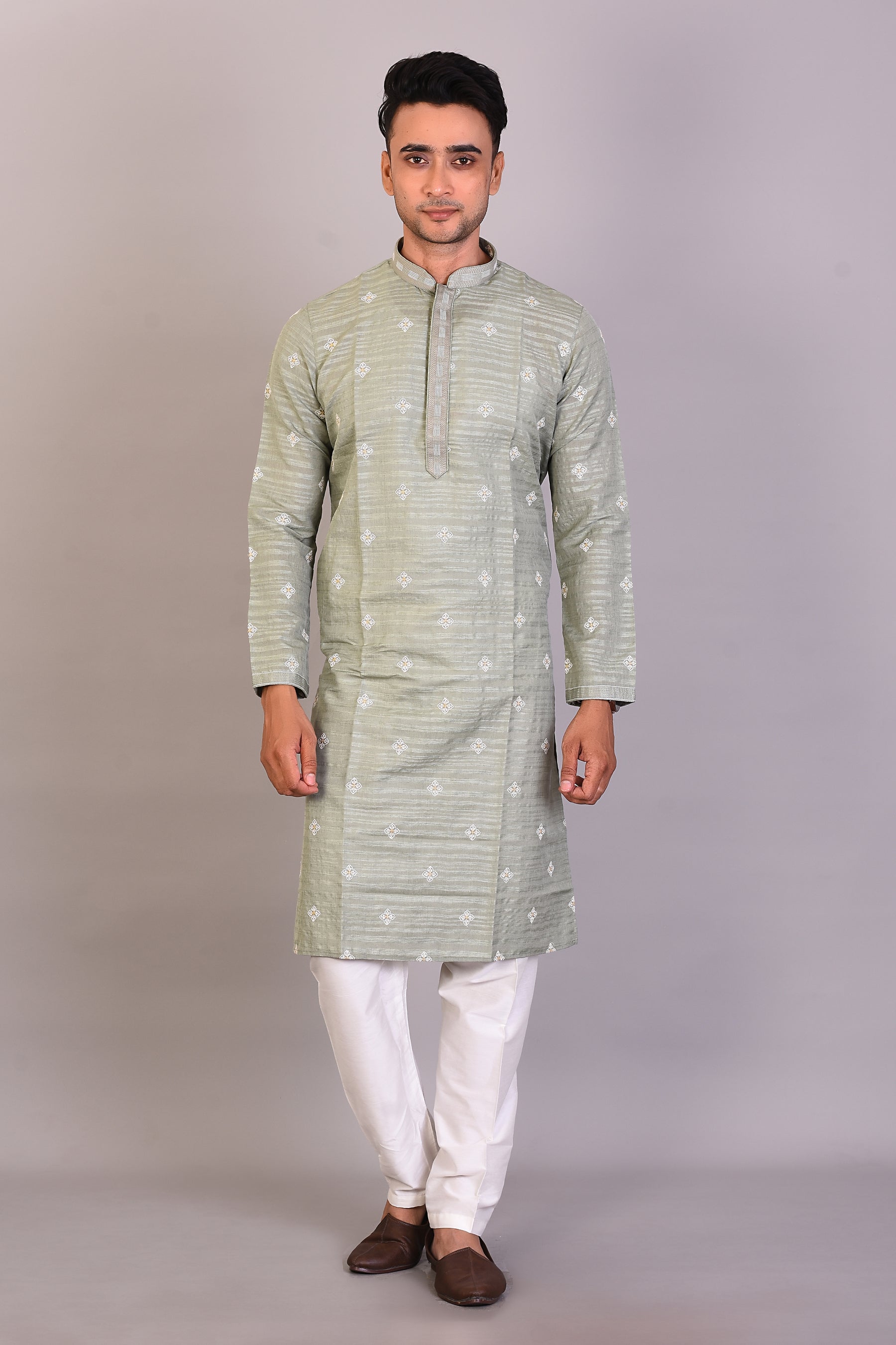 Long Green Silk Kurta with Full Sleeves - Keya Seth Exclusive