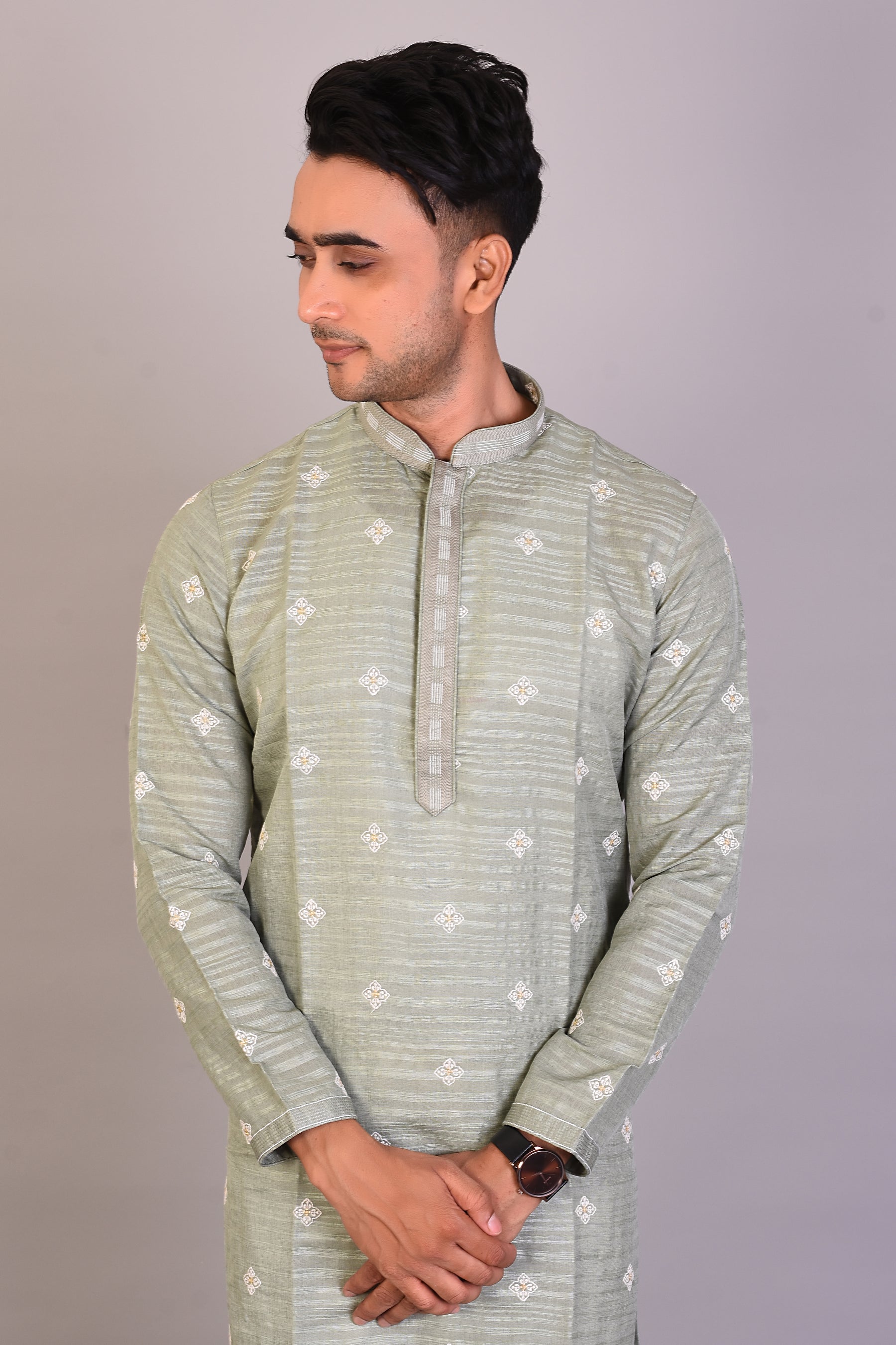 Long Green Silk Kurta with Full Sleeves - Keya Seth Exclusive