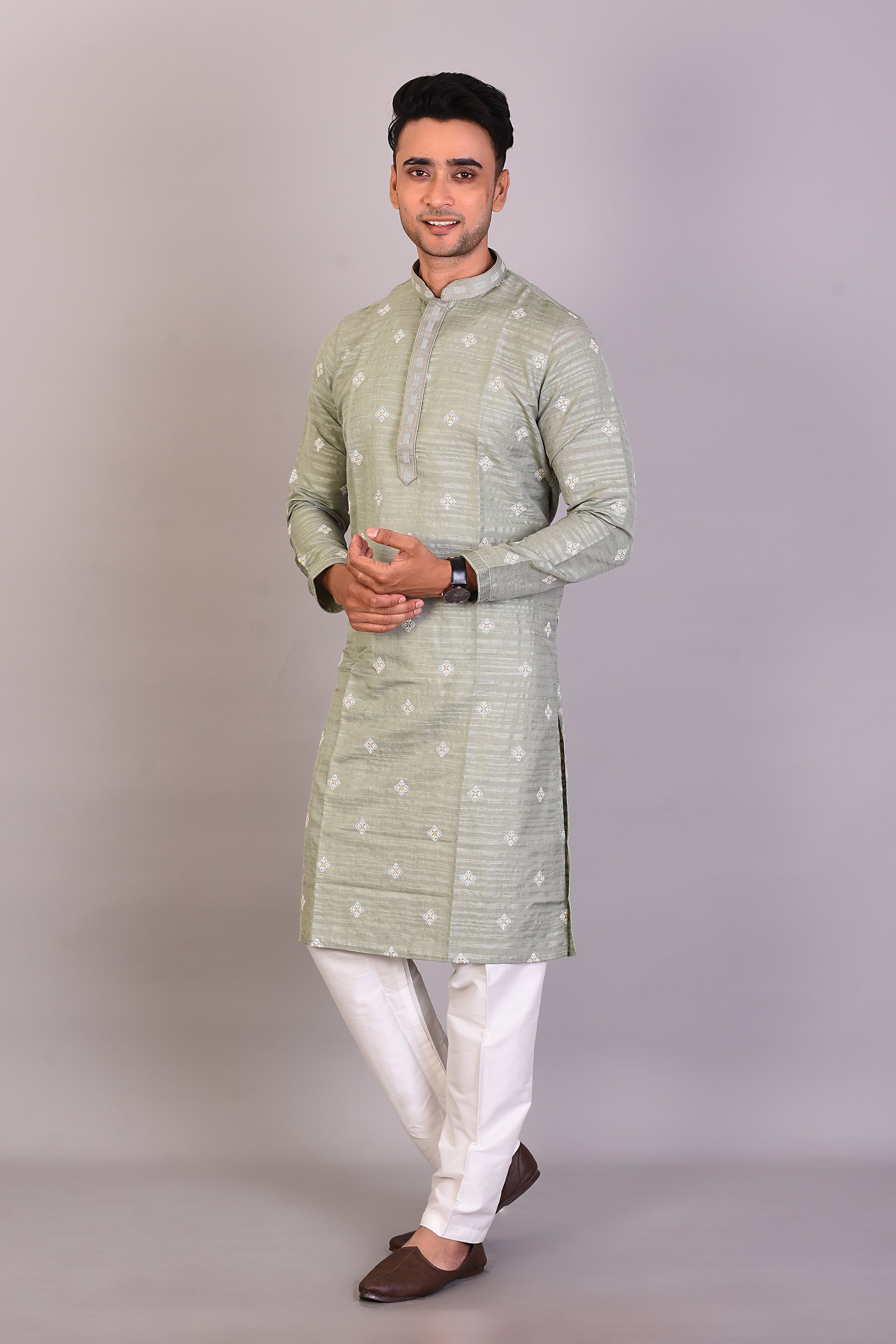 Long Green Silk Kurta with Full Sleeves - Keya Seth Exclusive