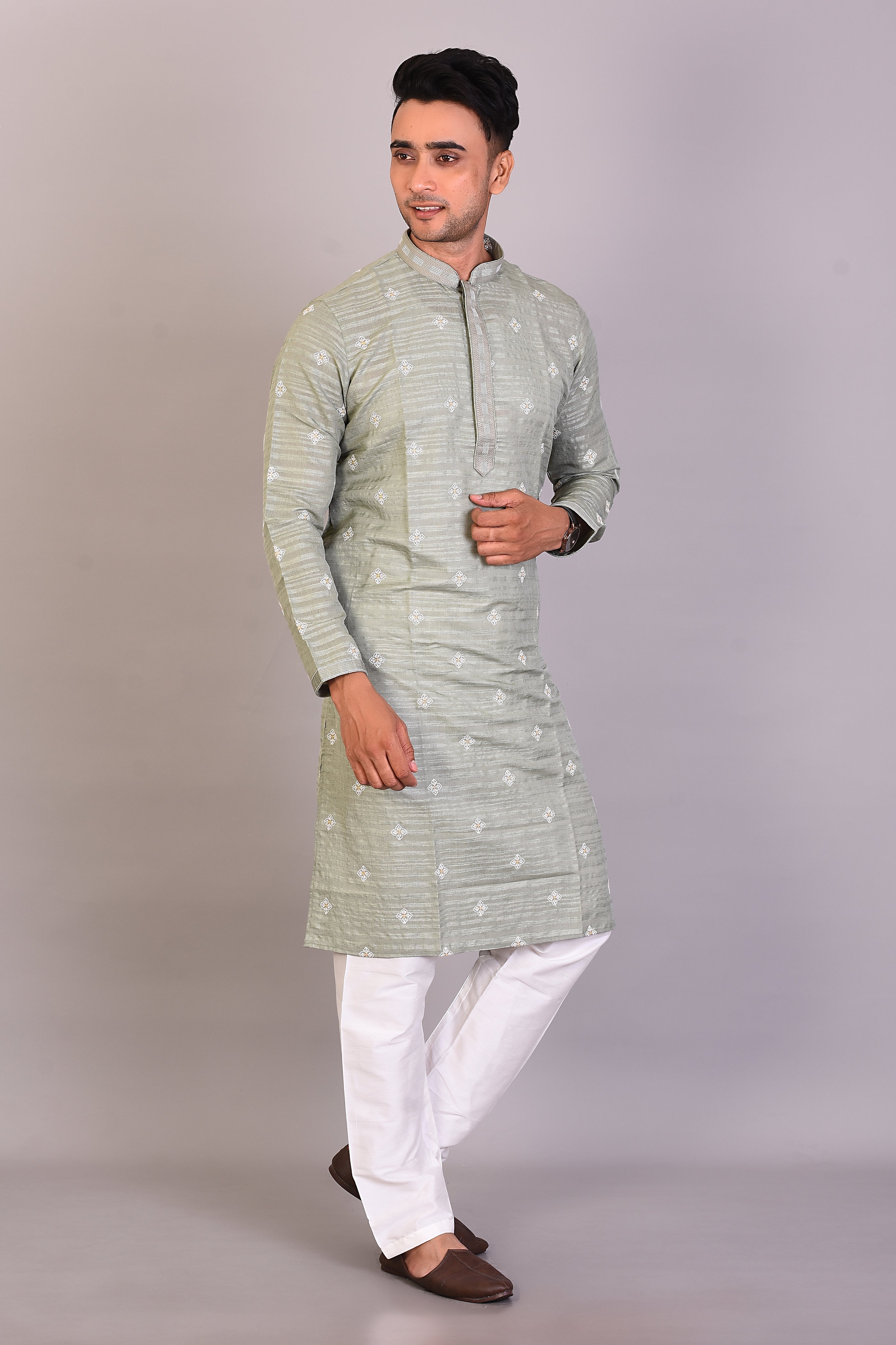 Long Green Silk Kurta with Full Sleeves - Keya Seth Exclusive
