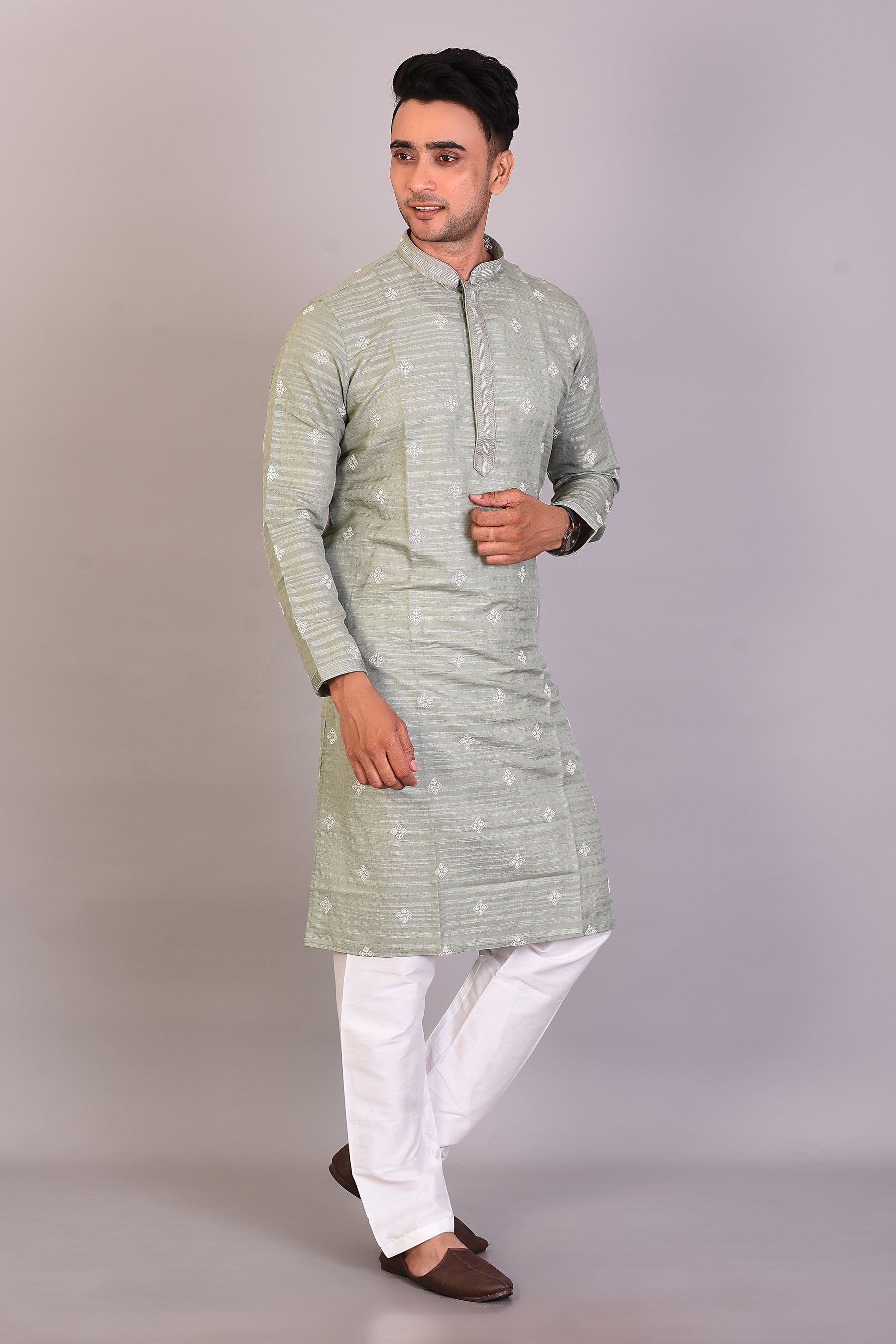 Long Green Silk Kurta with Full Sleeves - Keya Seth Exclusive