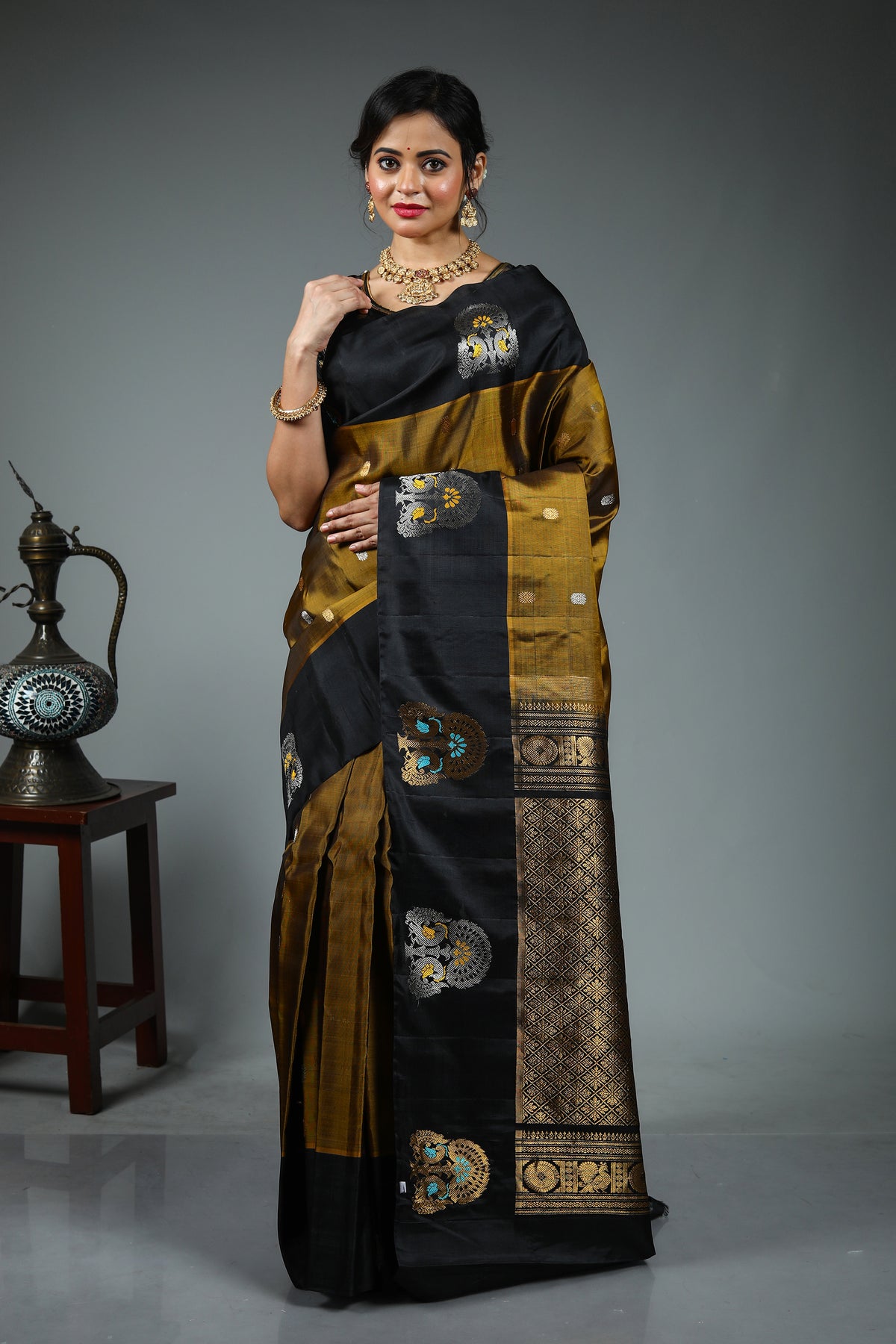 Olive Pure Gadwal Saree