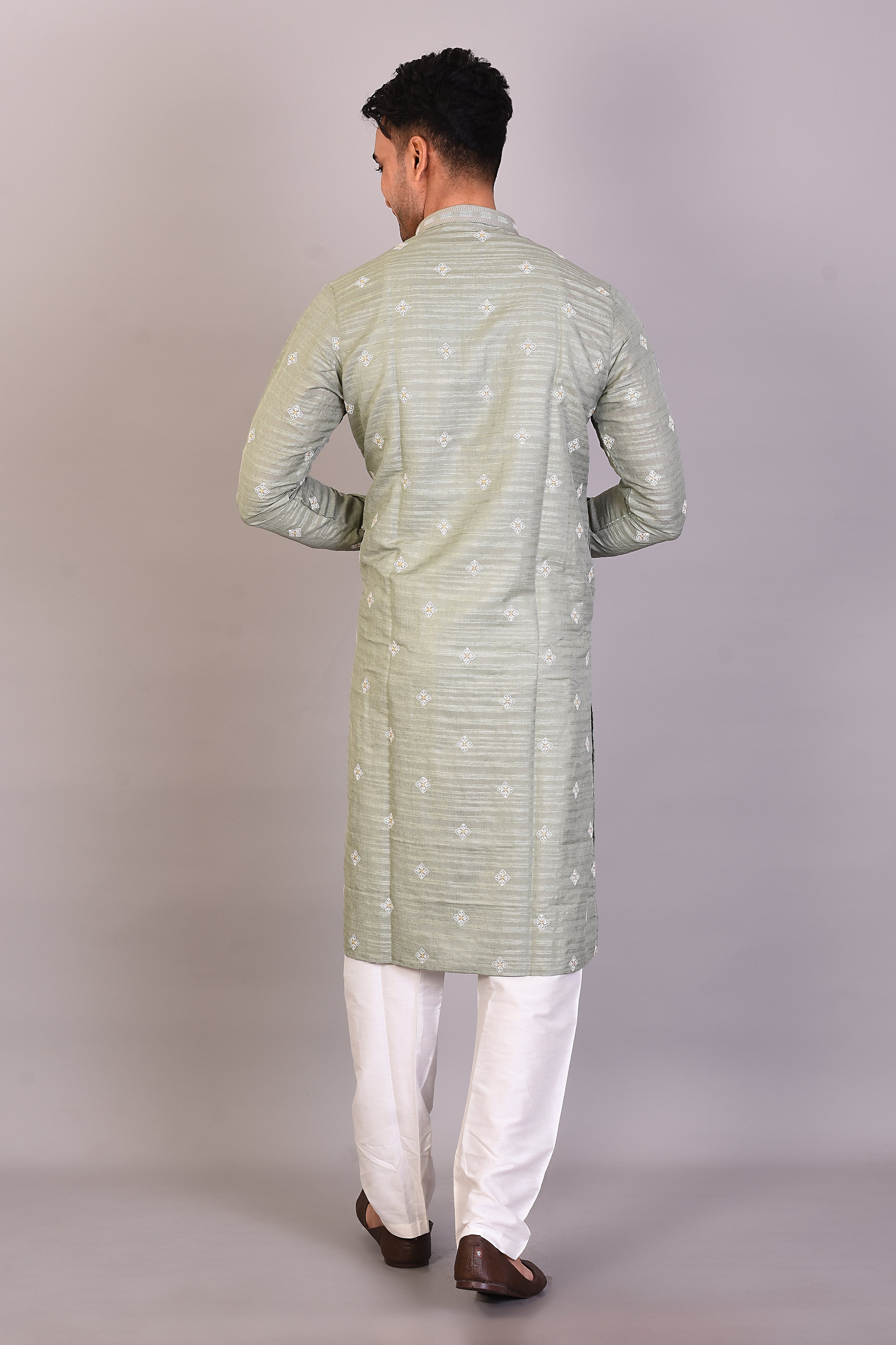 Long Green Silk Kurta with Full Sleeves - Keya Seth Exclusive