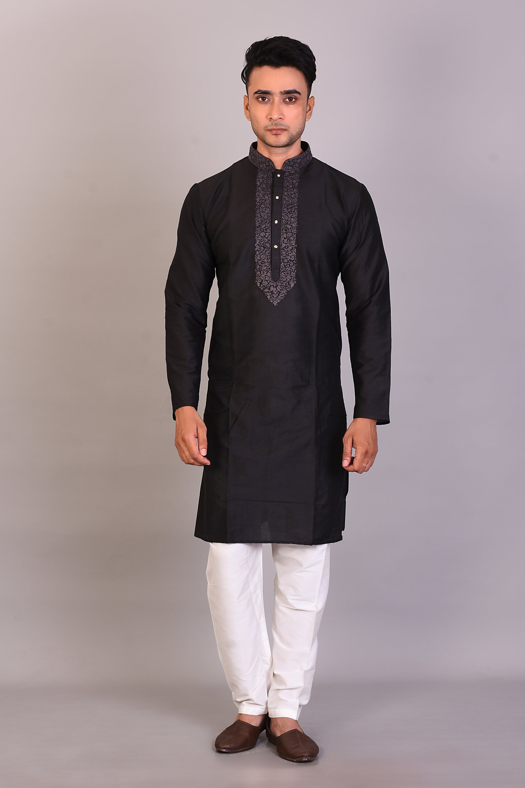Long Black Silk Kurta with Full Sleeves - Keya Seth Exclusive