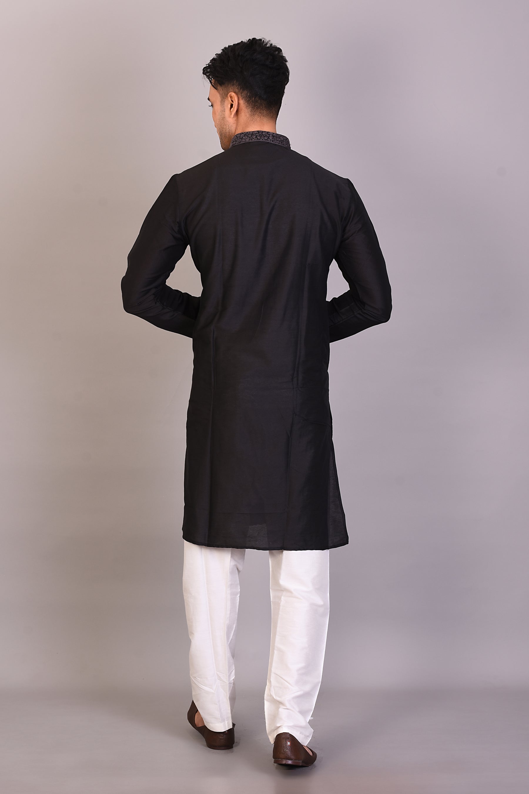 Long Black Silk Kurta with Full Sleeves - Keya Seth Exclusive
