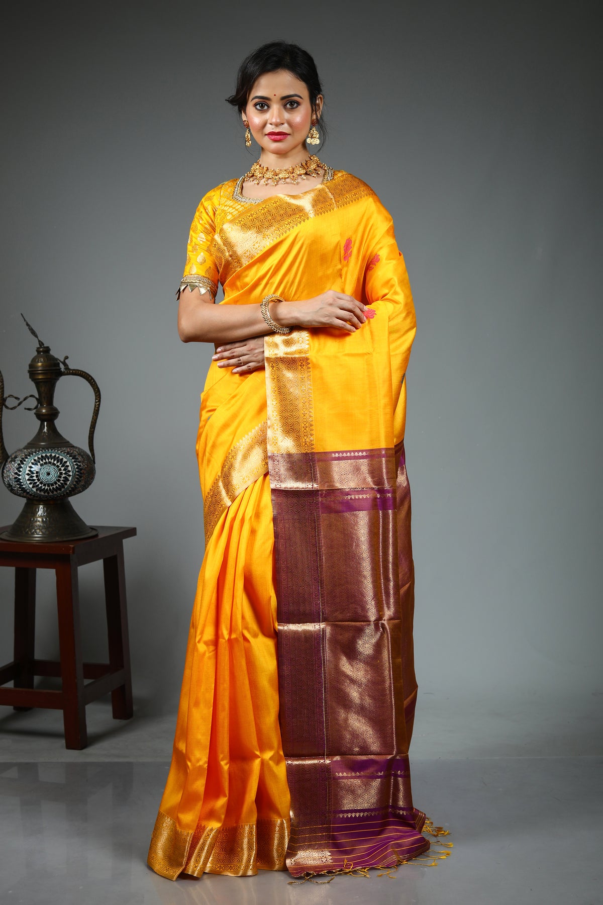 Yellow Pure Baluchari Saree