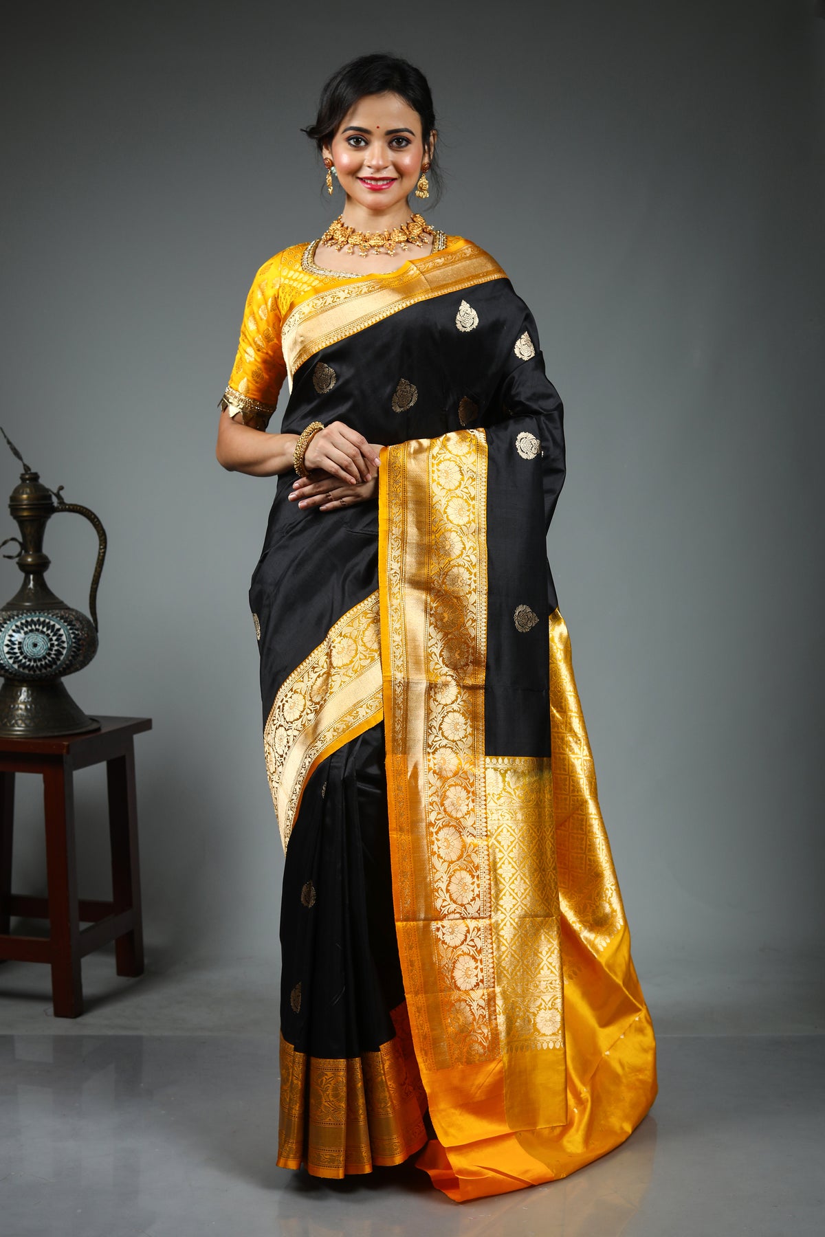 Black Pure Katan Silk Saree