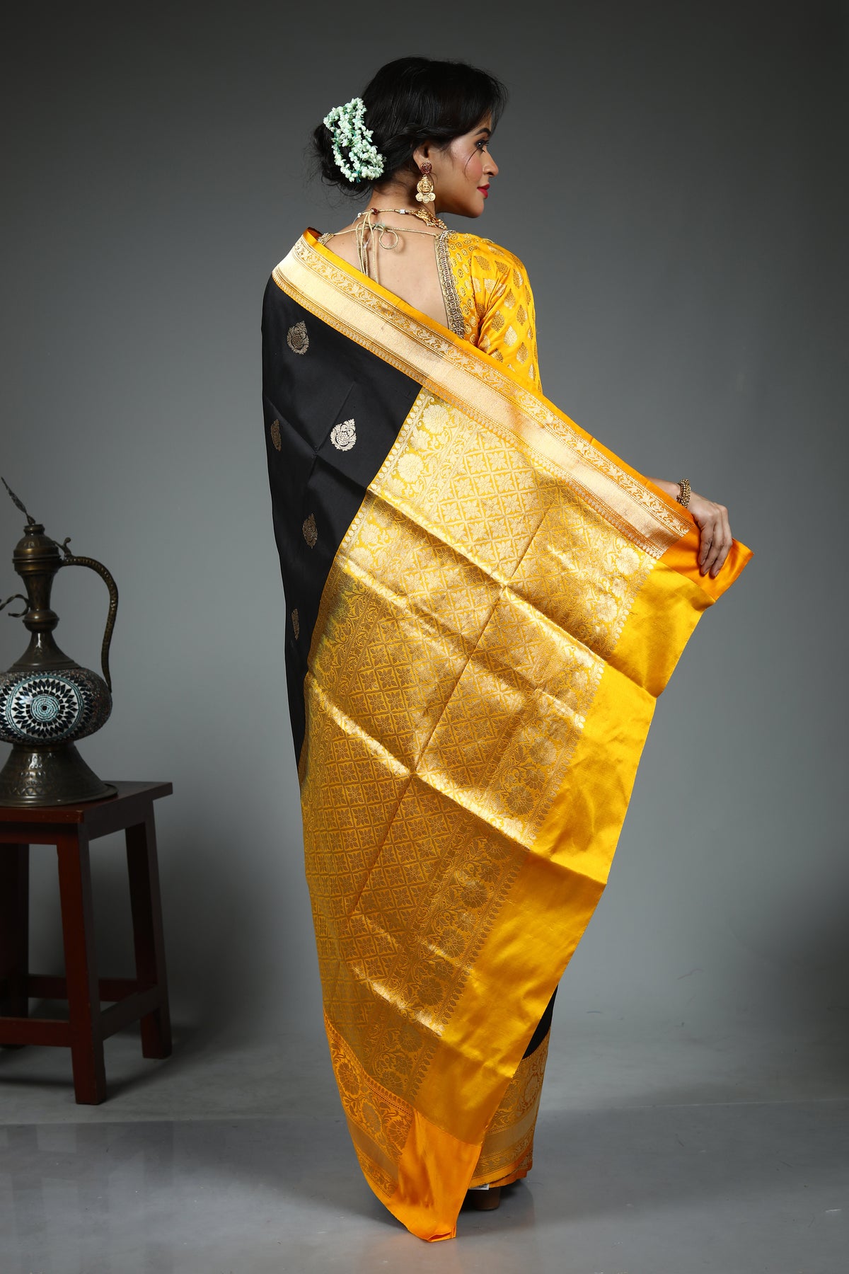Black Pure Katan Silk Saree
